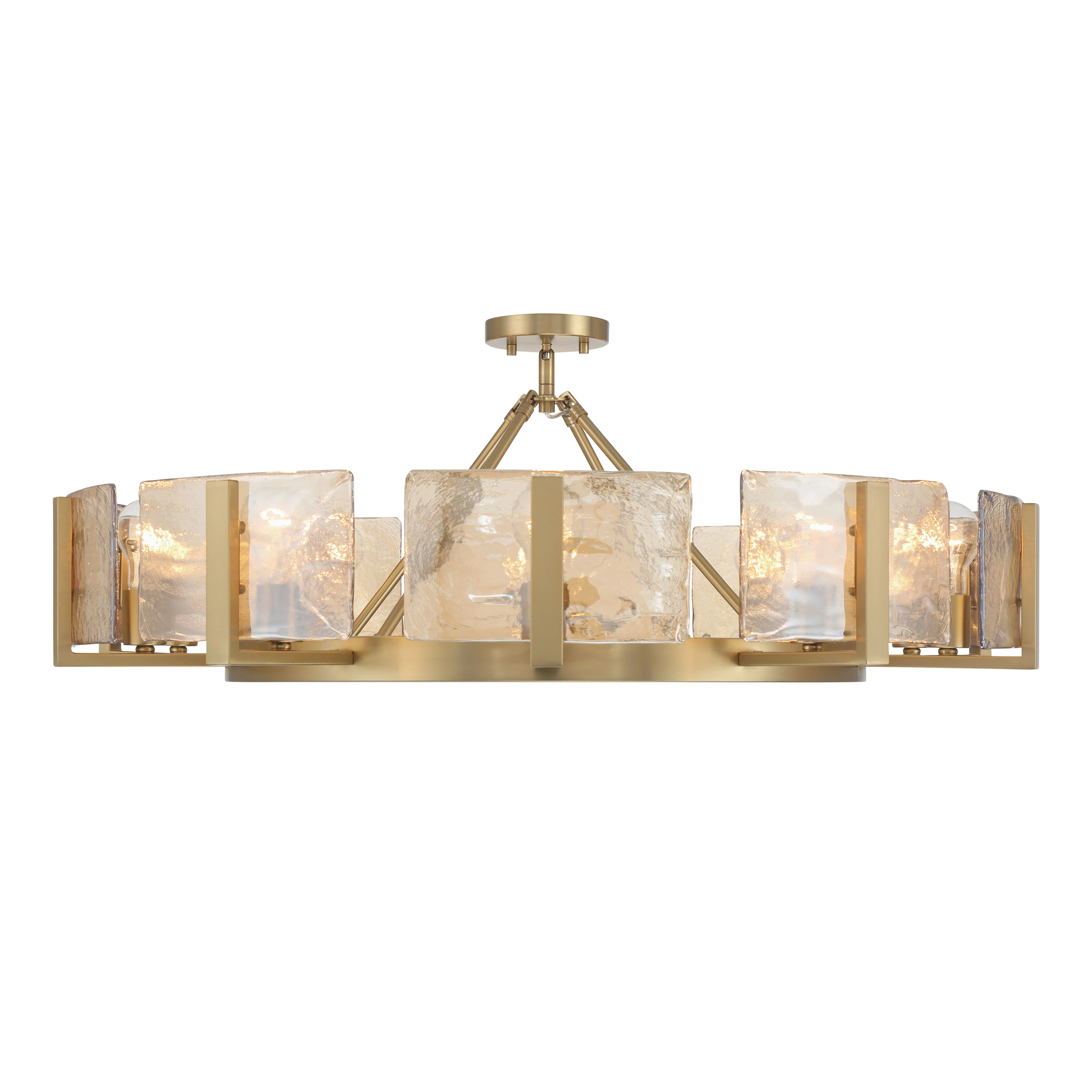 Aenon 10-light Semi-Flush Mount in Brushed Champagne Brass with Amber Water Glass - Image 4
