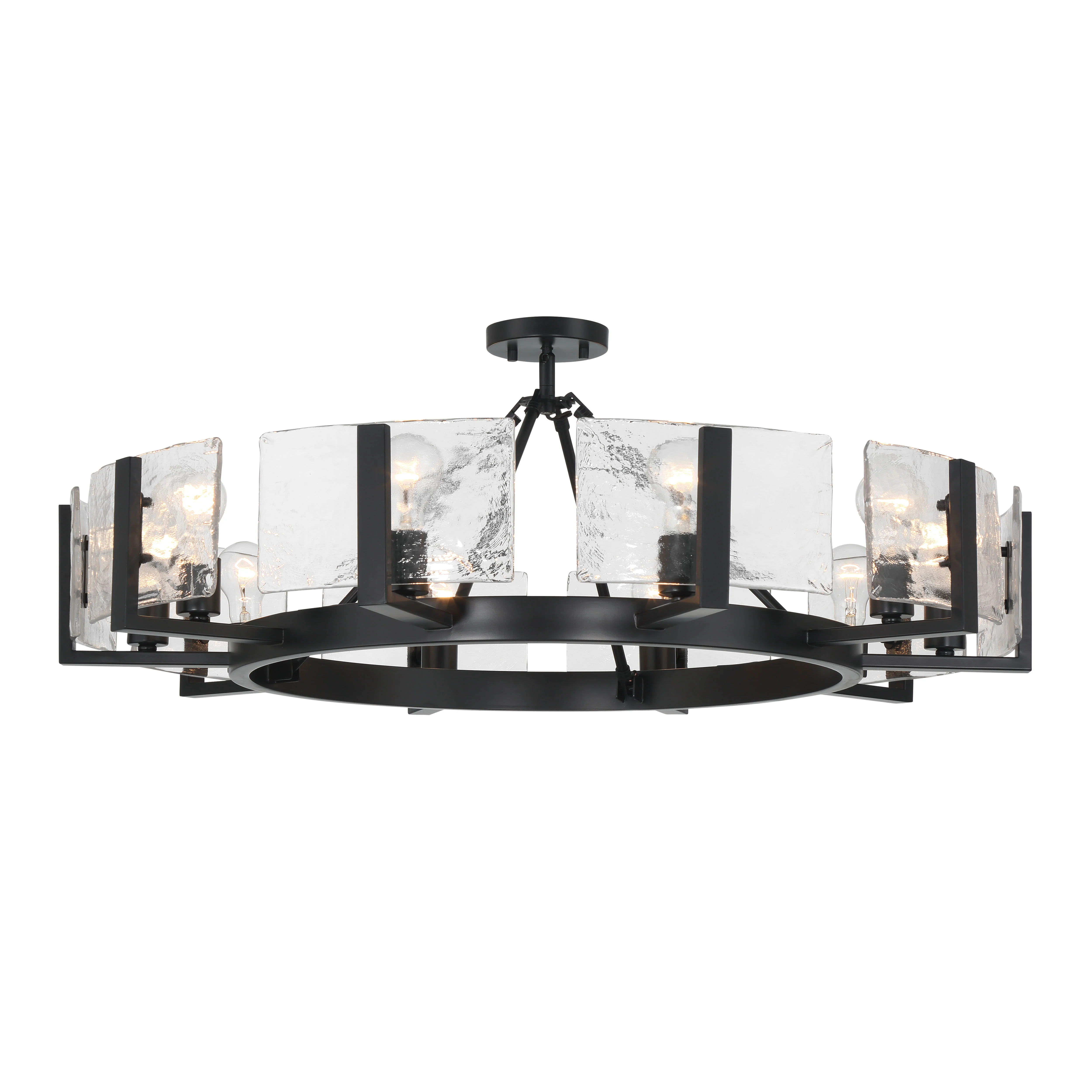 Aenon 10-light Semi-Flush Mount in Matte Black with Hammered Water Glass - Image 8