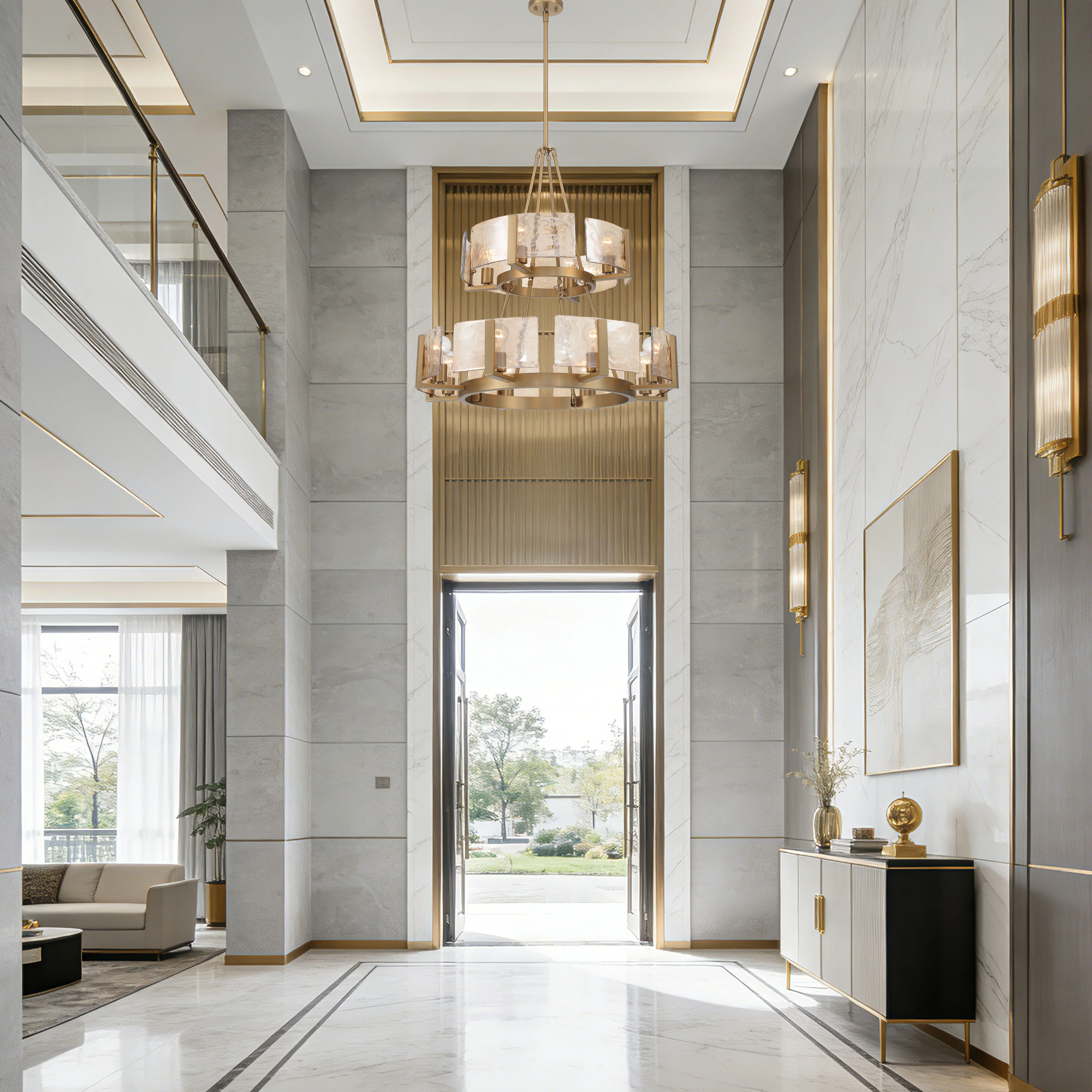Aenon 12-light 2-tier Chandelier (4+8) in Brushed Champagne Brass with Amber Water Glass - Image 7
