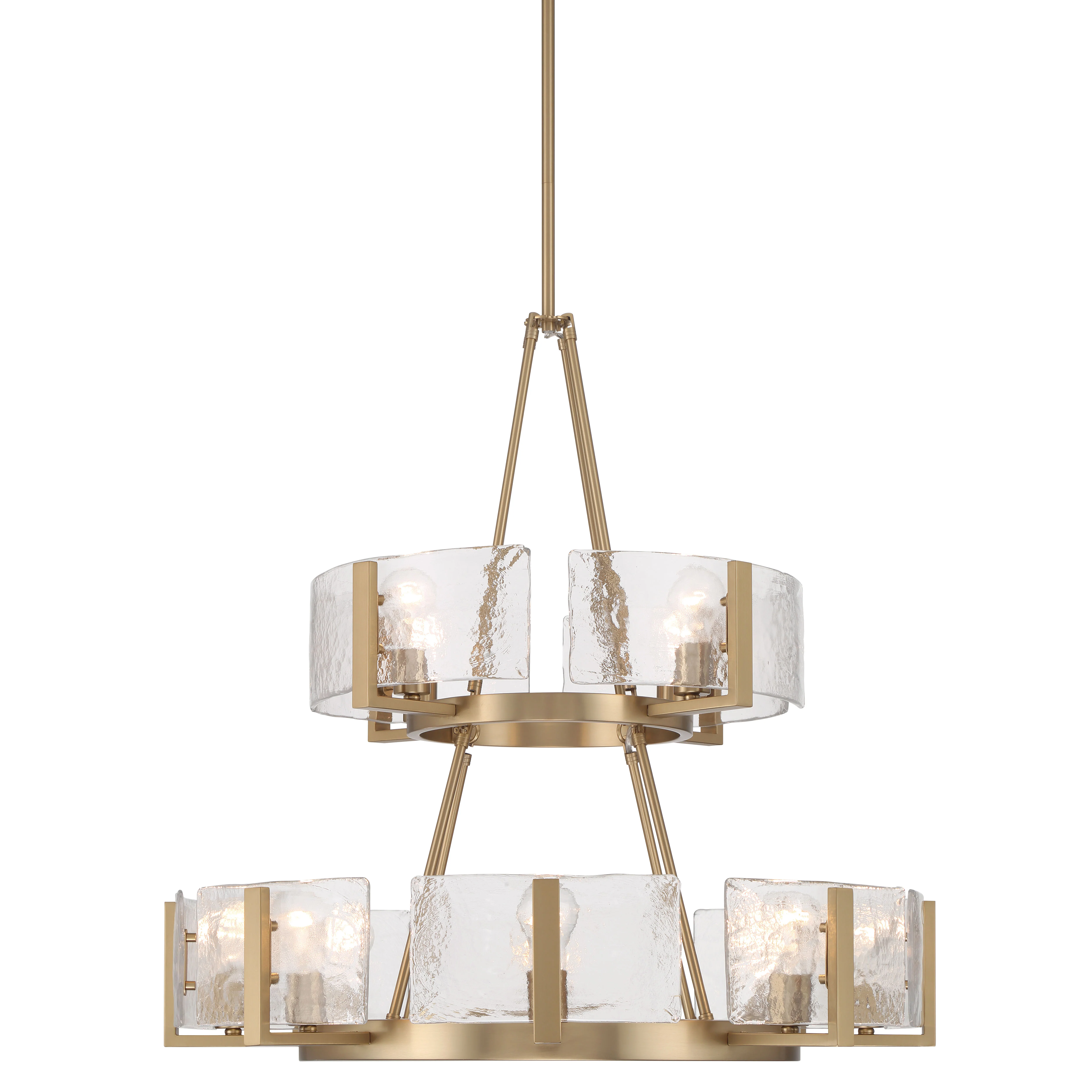 Aenon 12-light 2-tier Chandelier (4+8) in Brushed Champagne Brass with Hammered Water Glass - Image 3
