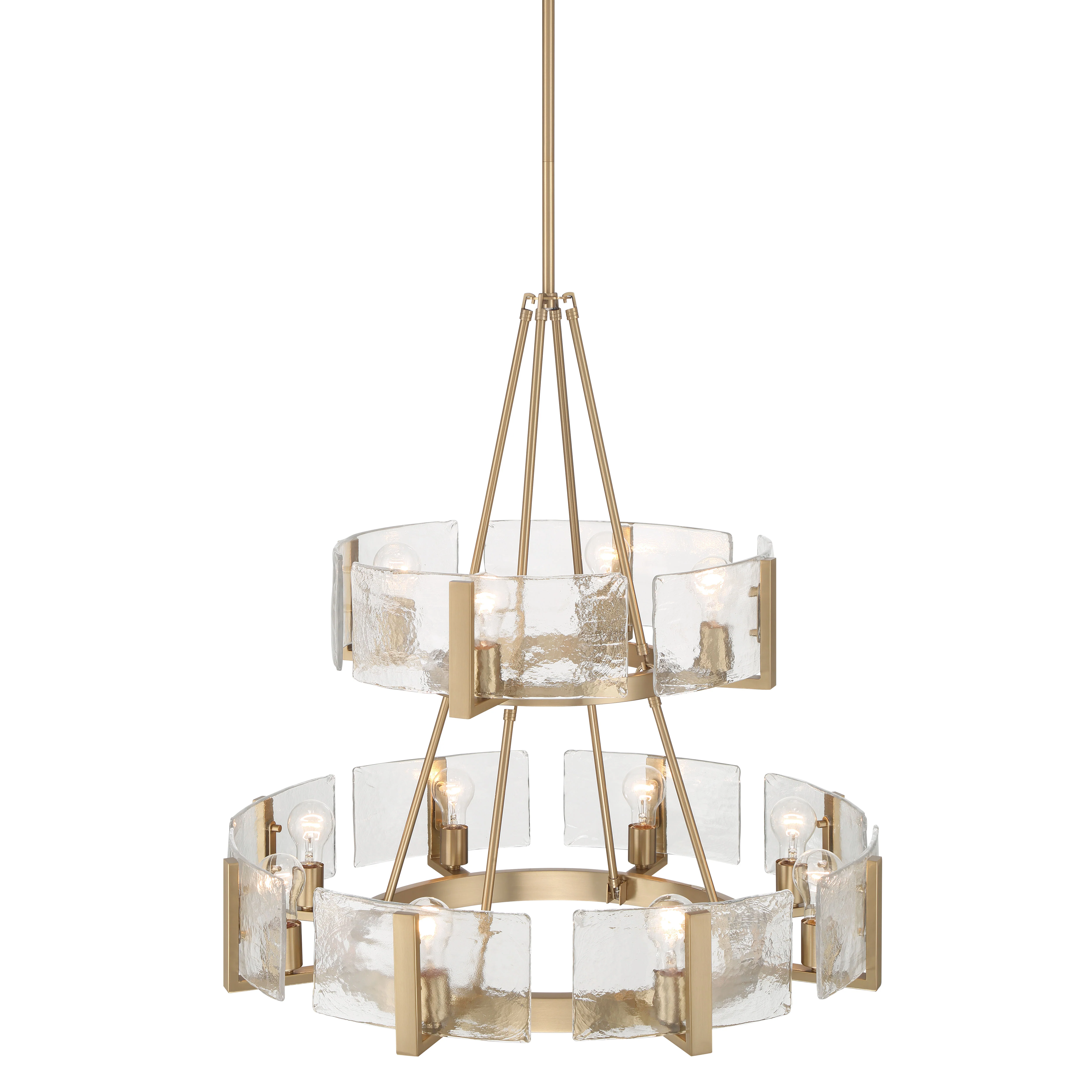 Aenon 12-light 2-tier Chandelier (4+8) in Brushed Champagne Brass with Hammered Water Glass - Image 4