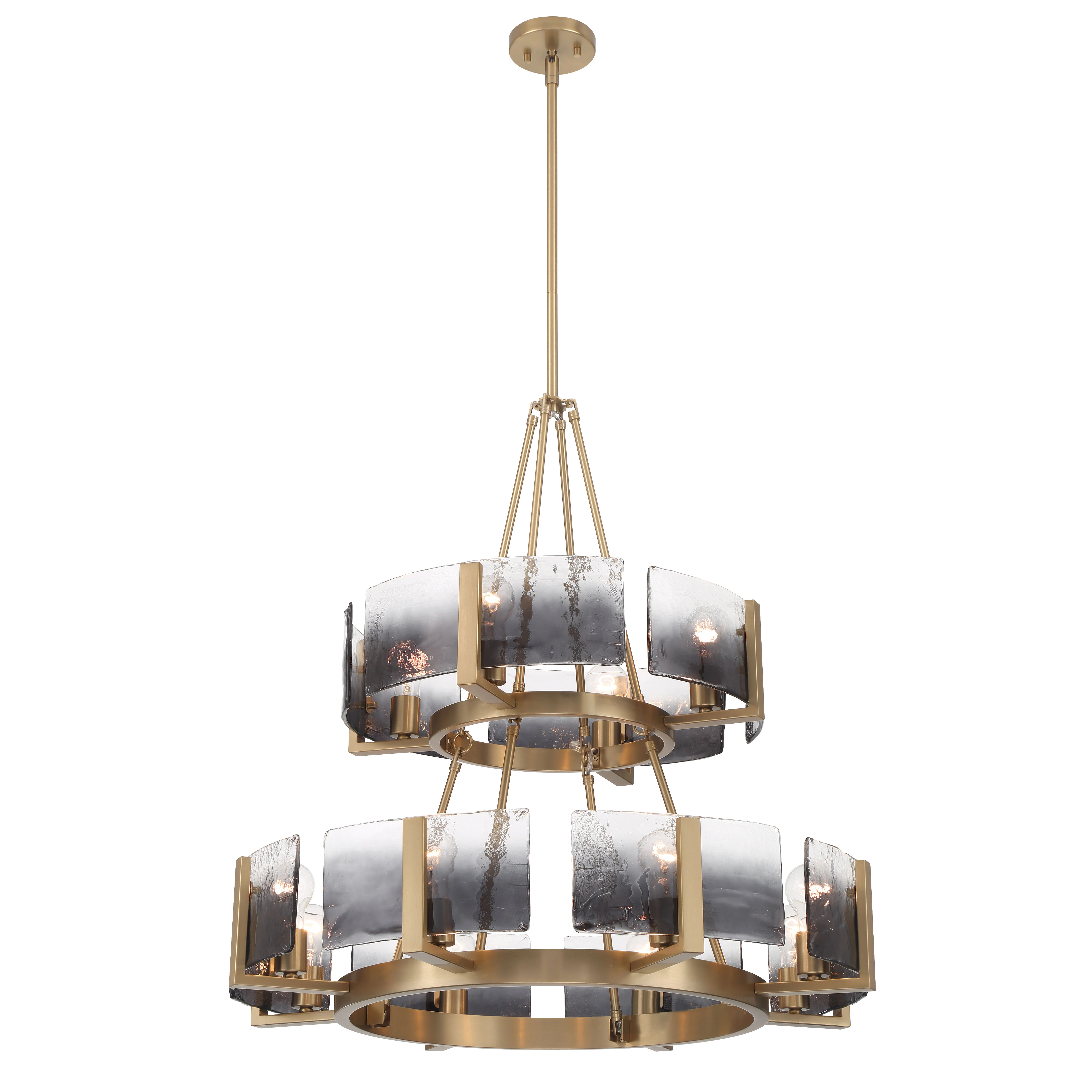 Aenon 12-light 2-tier Chandelier (4+8) in Brushed Champagne Brass with Smokey Water Glass - Image 4