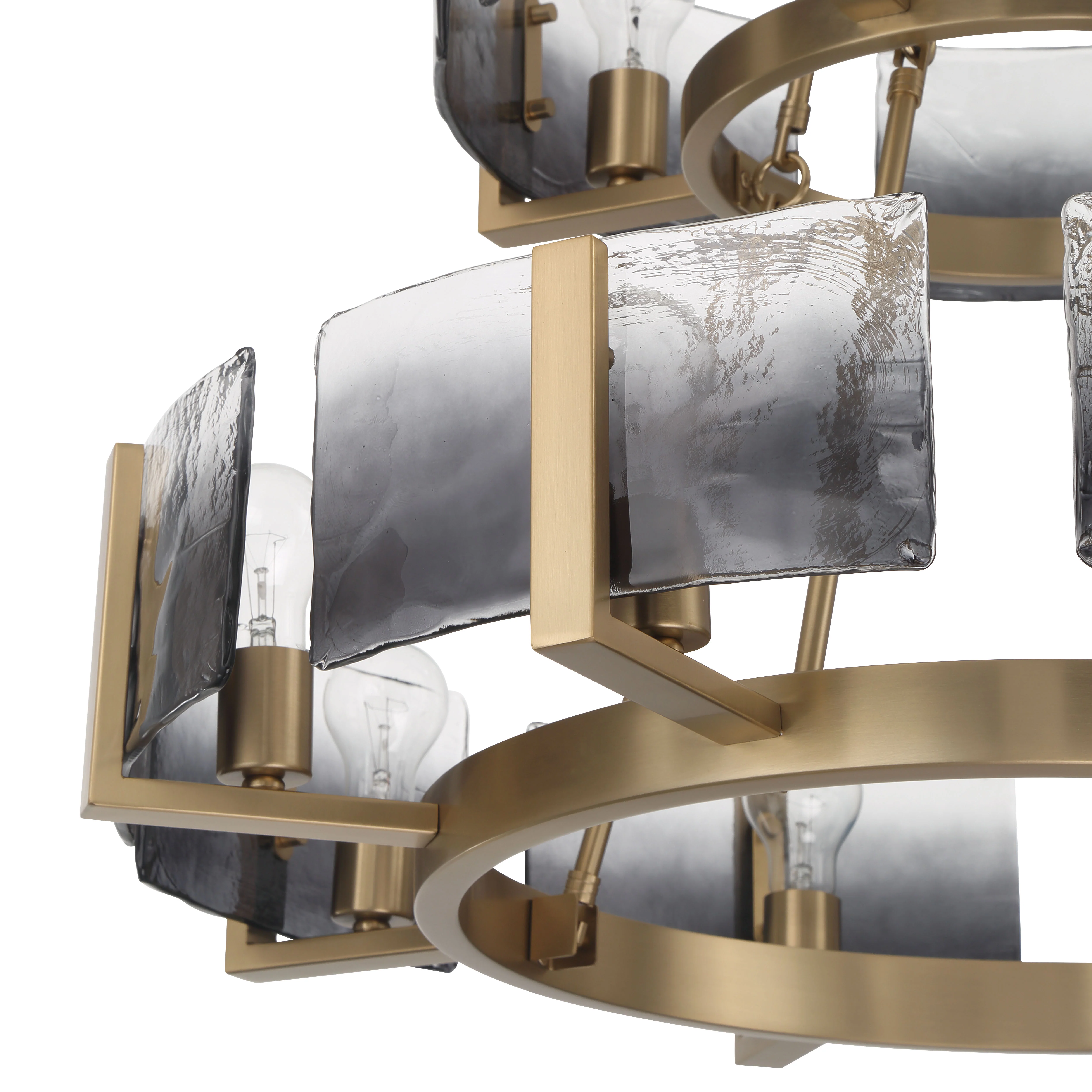 Aenon 12-light 2-tier Chandelier (4+8) in Brushed Champagne Brass with Smokey Water Glass - Image 7