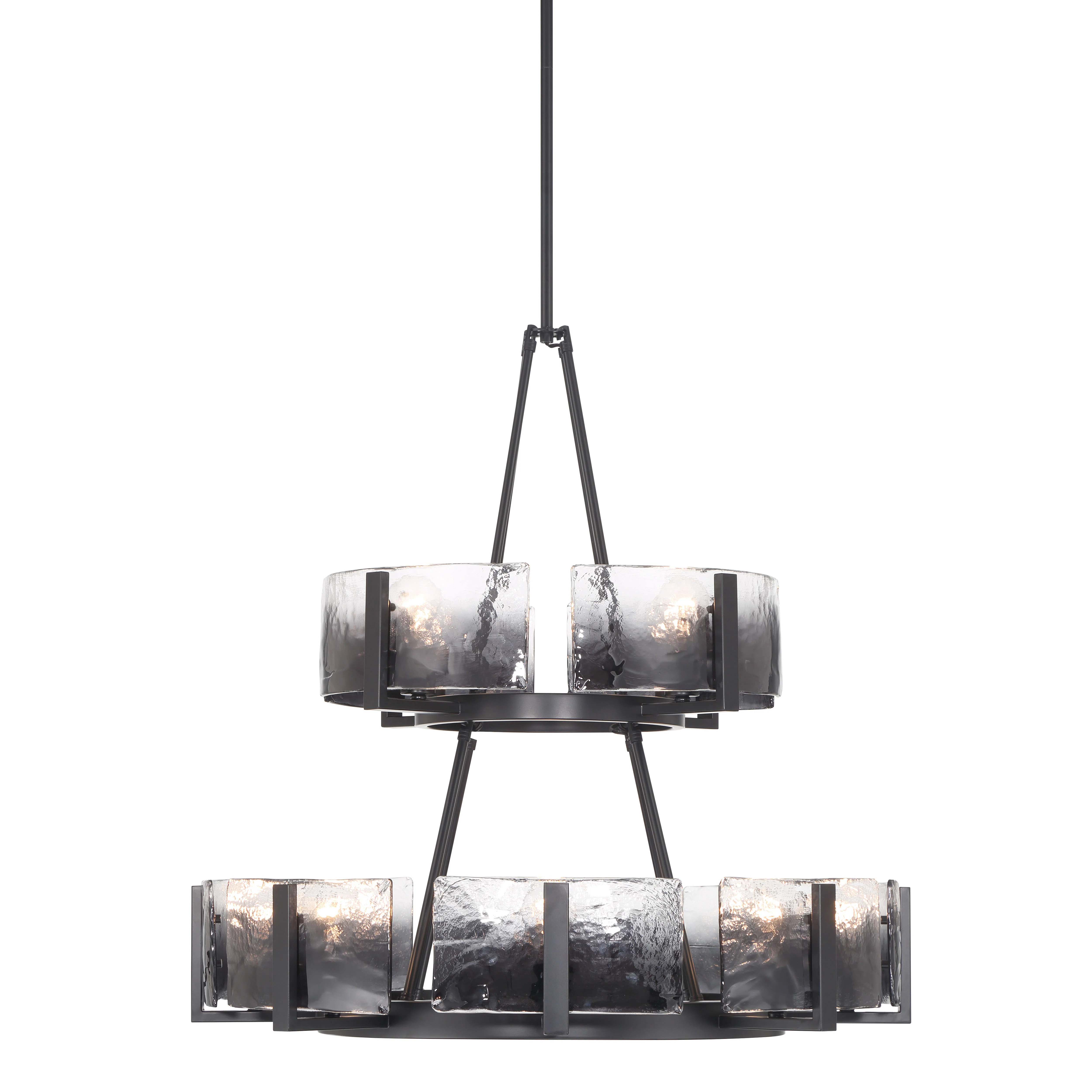 Aenon 12-light 2-tier Chandelier (4+8) in Matte Black with Smokey Water Glass - Image 3