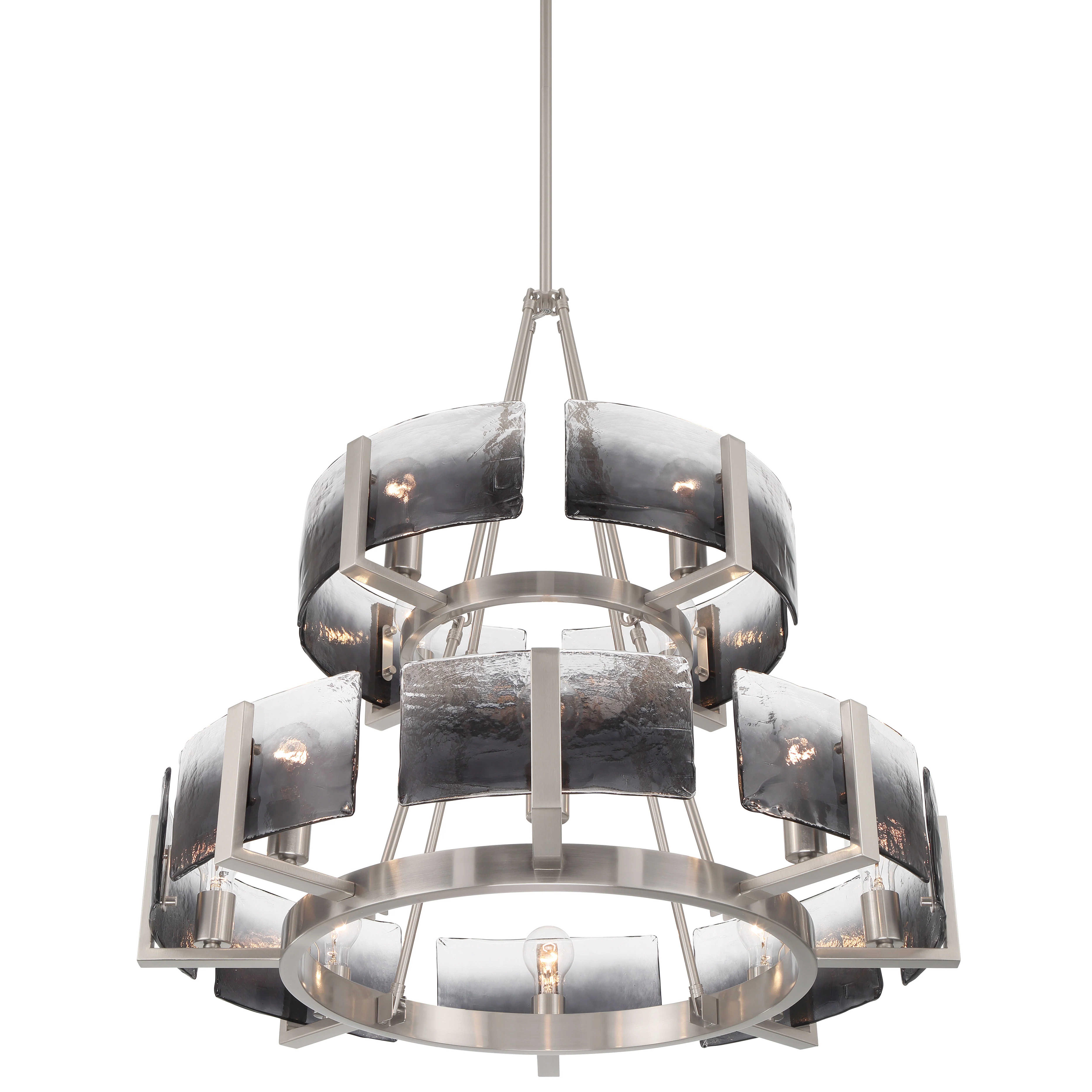 Aenon 12-light 2-tier Chandelier (4+8) in Pewter with Smokey Water Glass