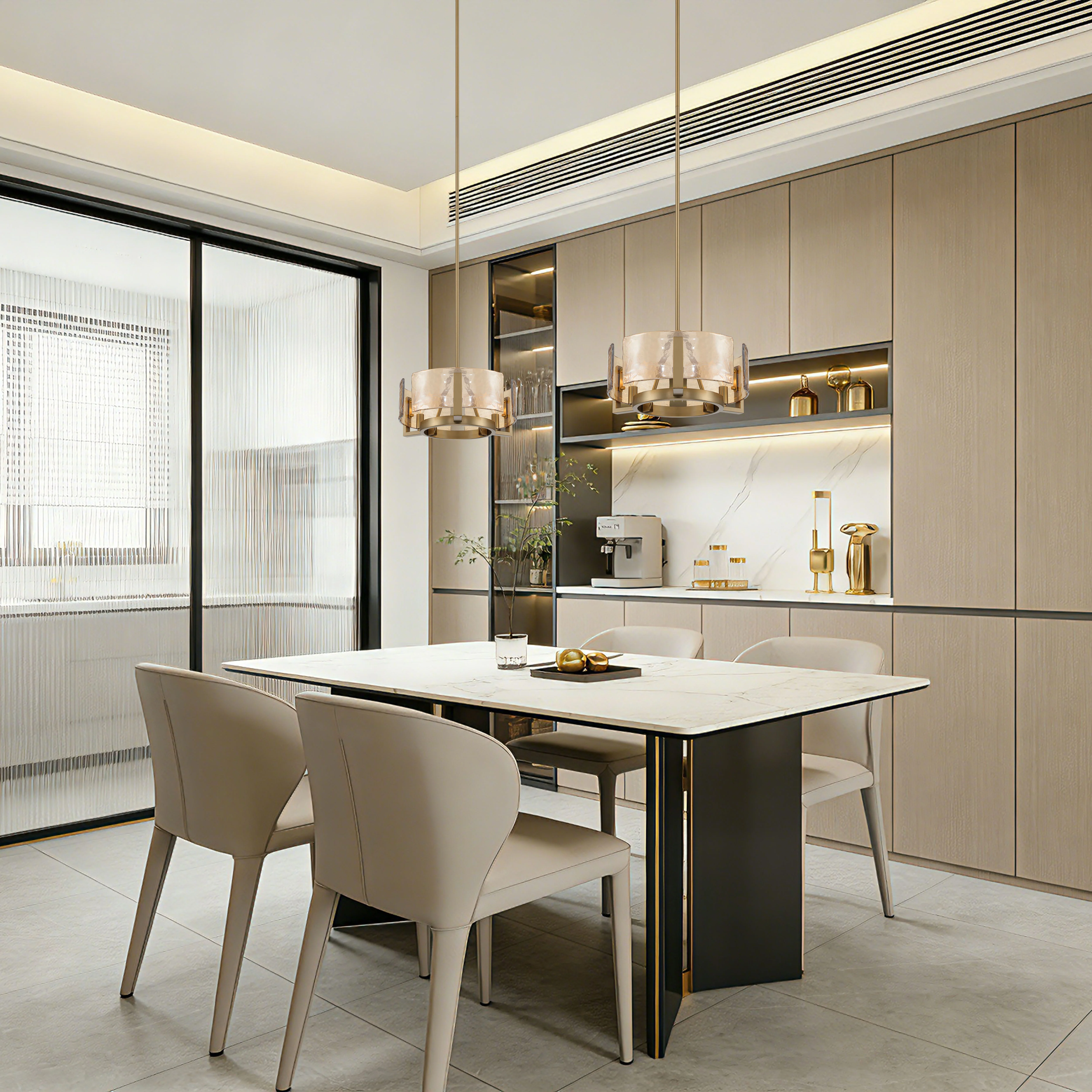 Aenon 3-light Chandelier in Brushed Champagne Brass with Amber Water Glass - Image 7