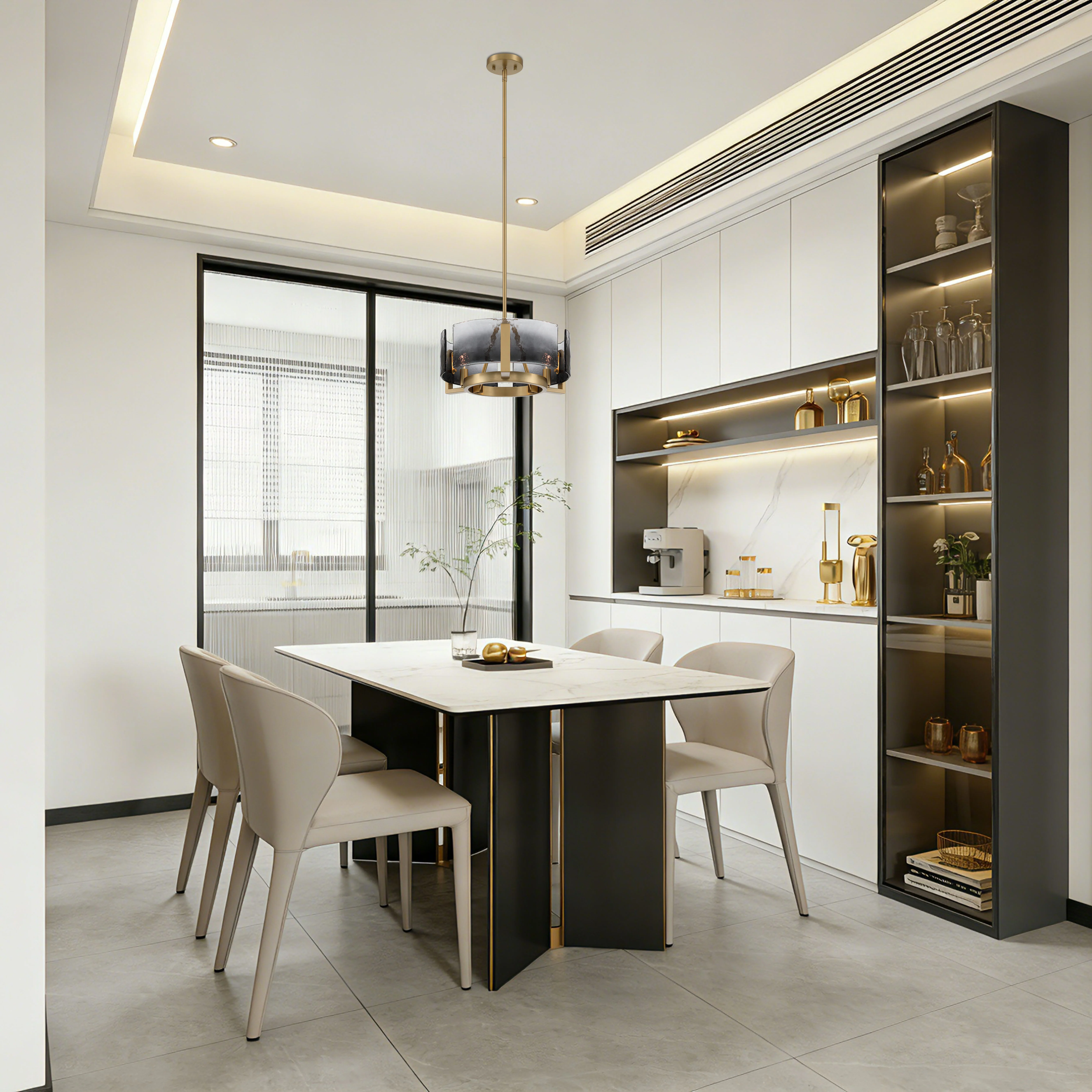 Aenon 3-light Chandelier in Brushed Champagne Brass with Smokey Water Glass - Image 7