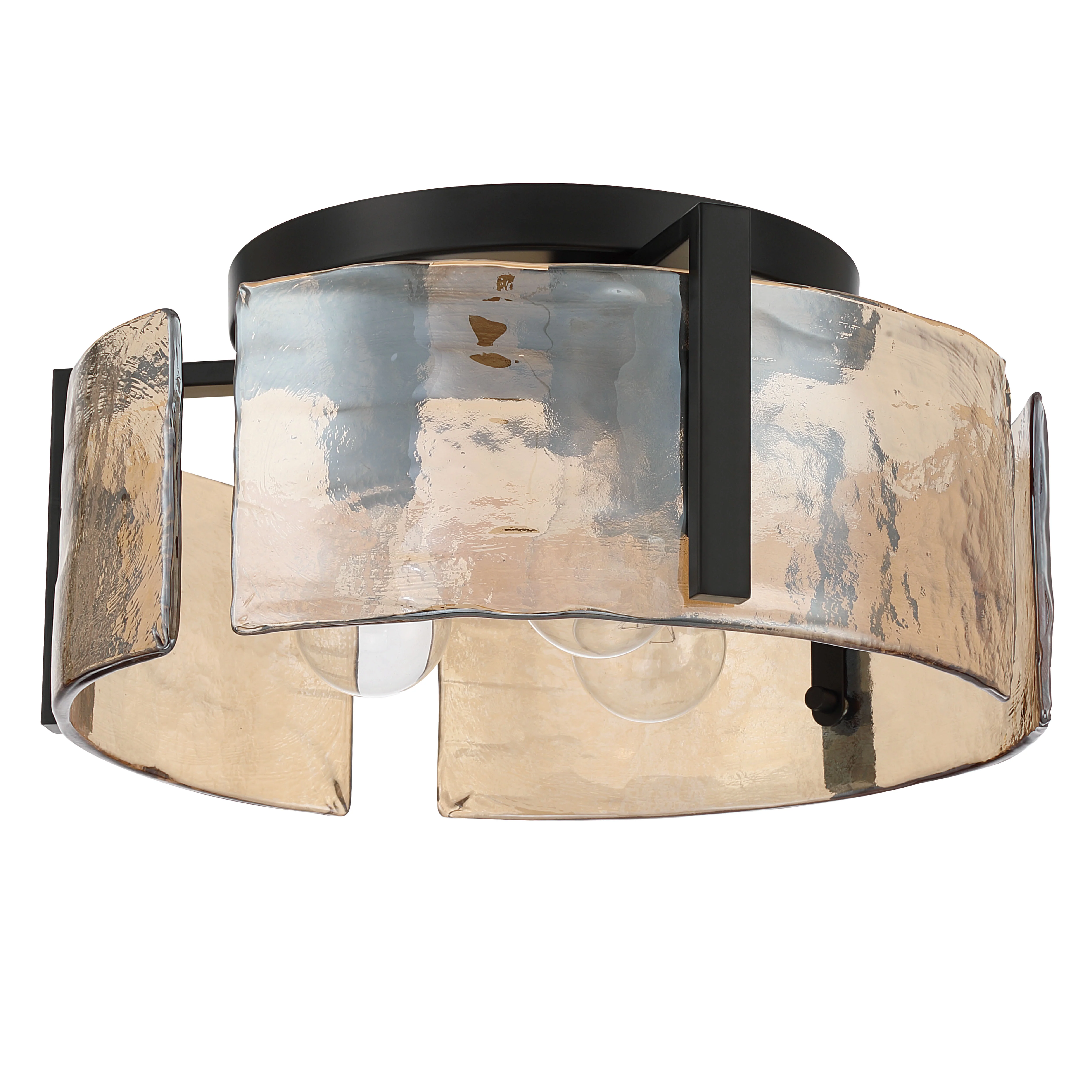 Aenon 3-light Flush Mount in Matte Black with Amber Water Glass - Image 2