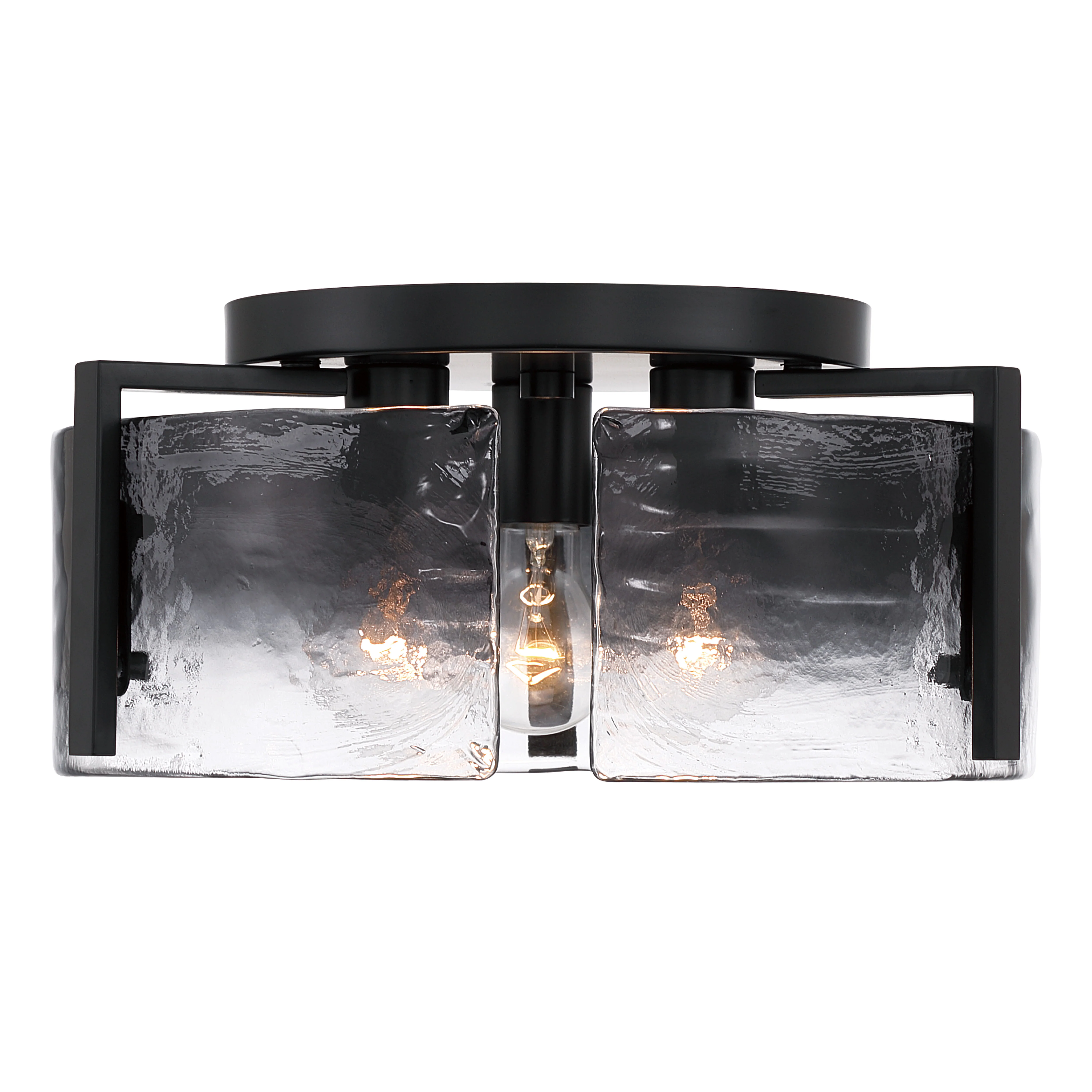 Aenon 3-light Flush Mount in Matte Black with Smokey Water Glass - Image 3