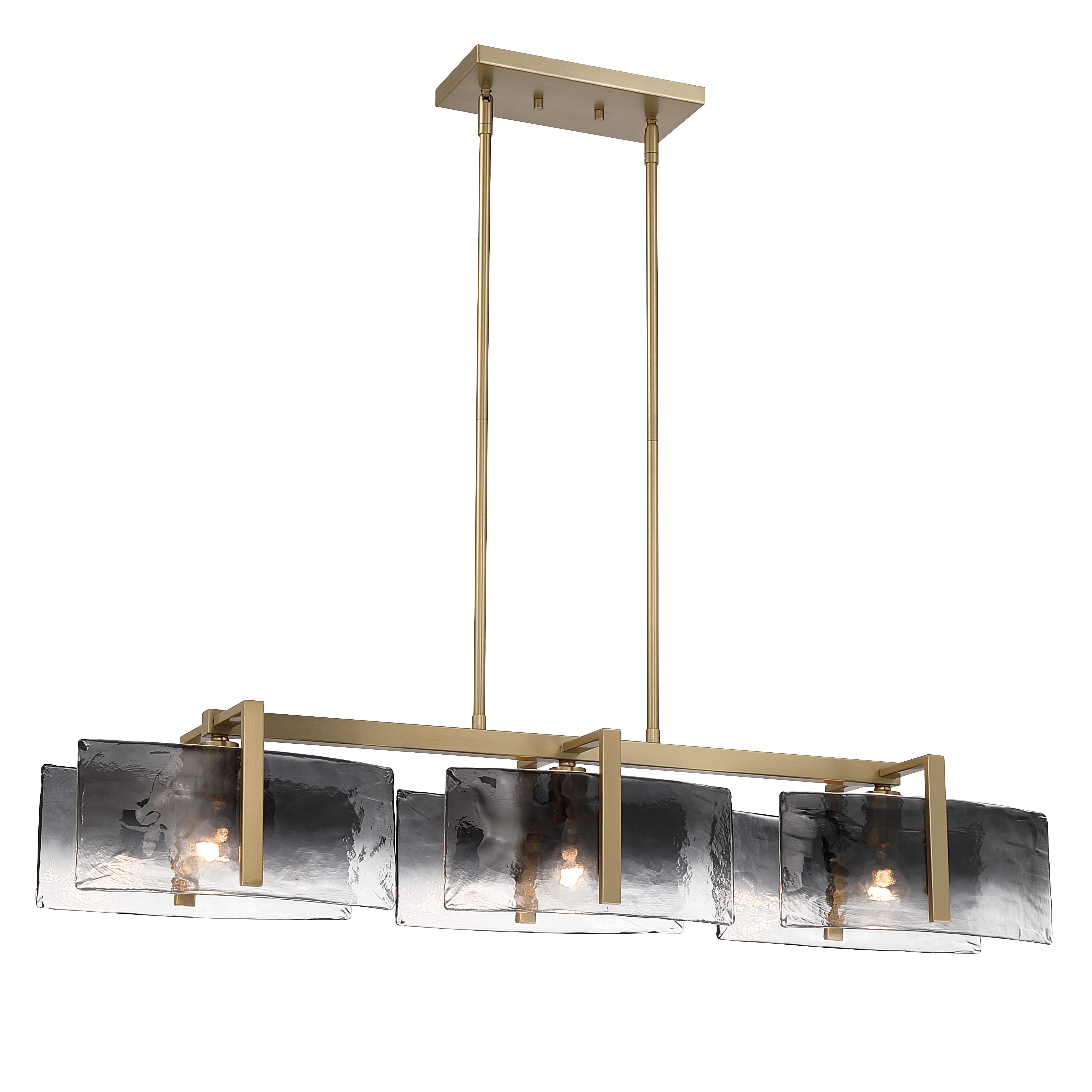 Aenon 3-light Island Light in Brushed Champagne Brass with Smokey Water Glass