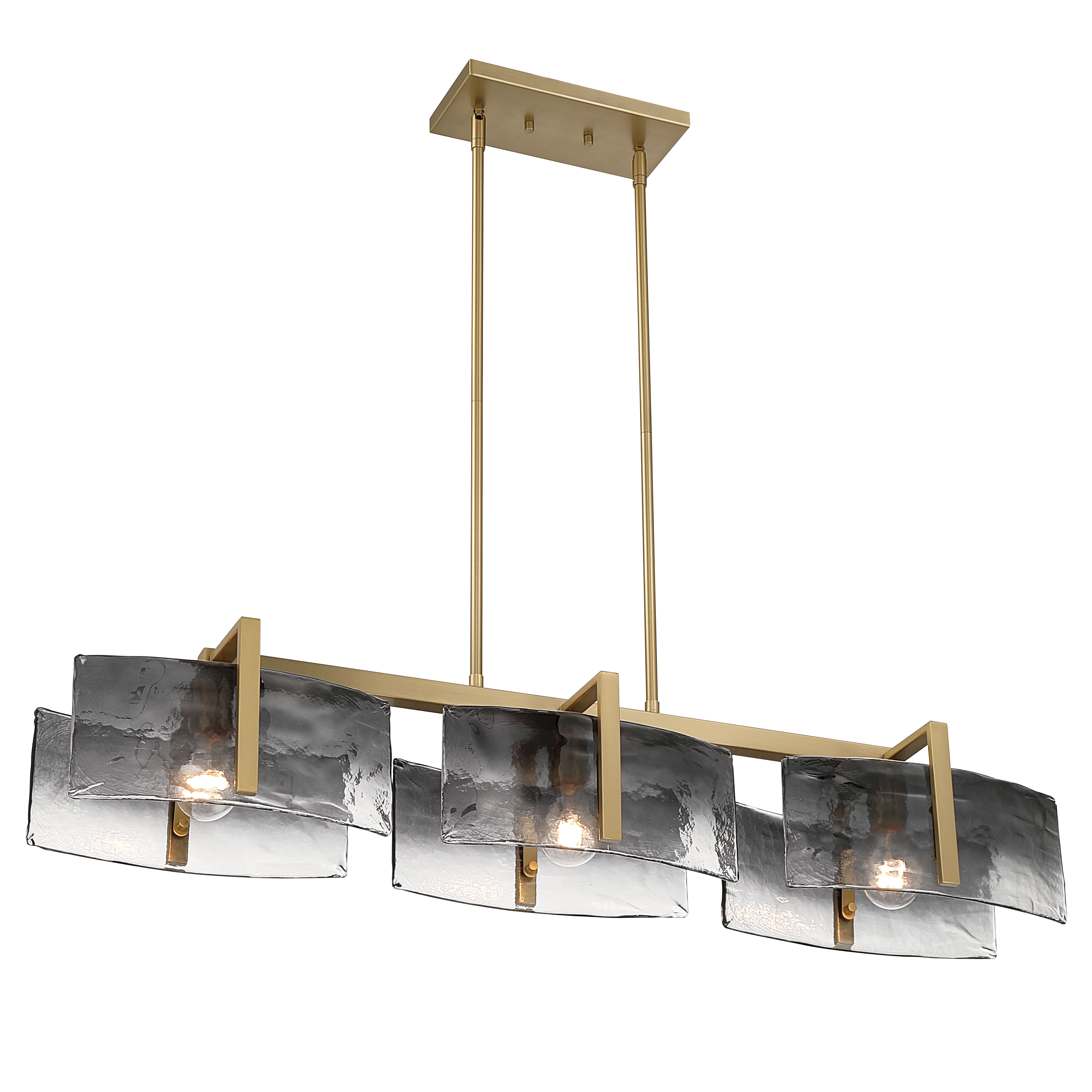 Aenon 3-light Island Light in Brushed Champagne Brass with Smokey Water Glass - Image 3