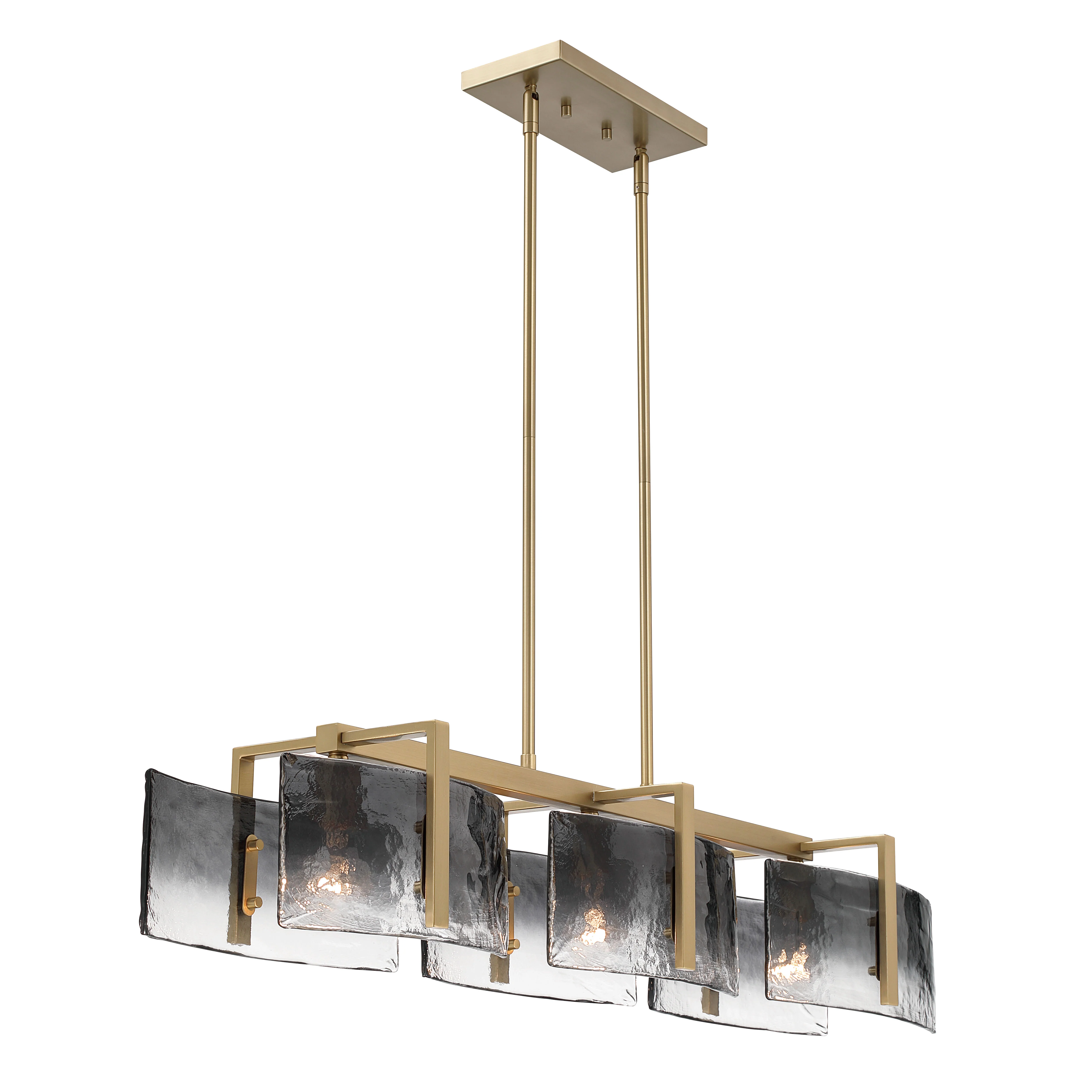 Aenon 3-light Island Light in Brushed Champagne Brass with Smokey Water Glass - Image 6