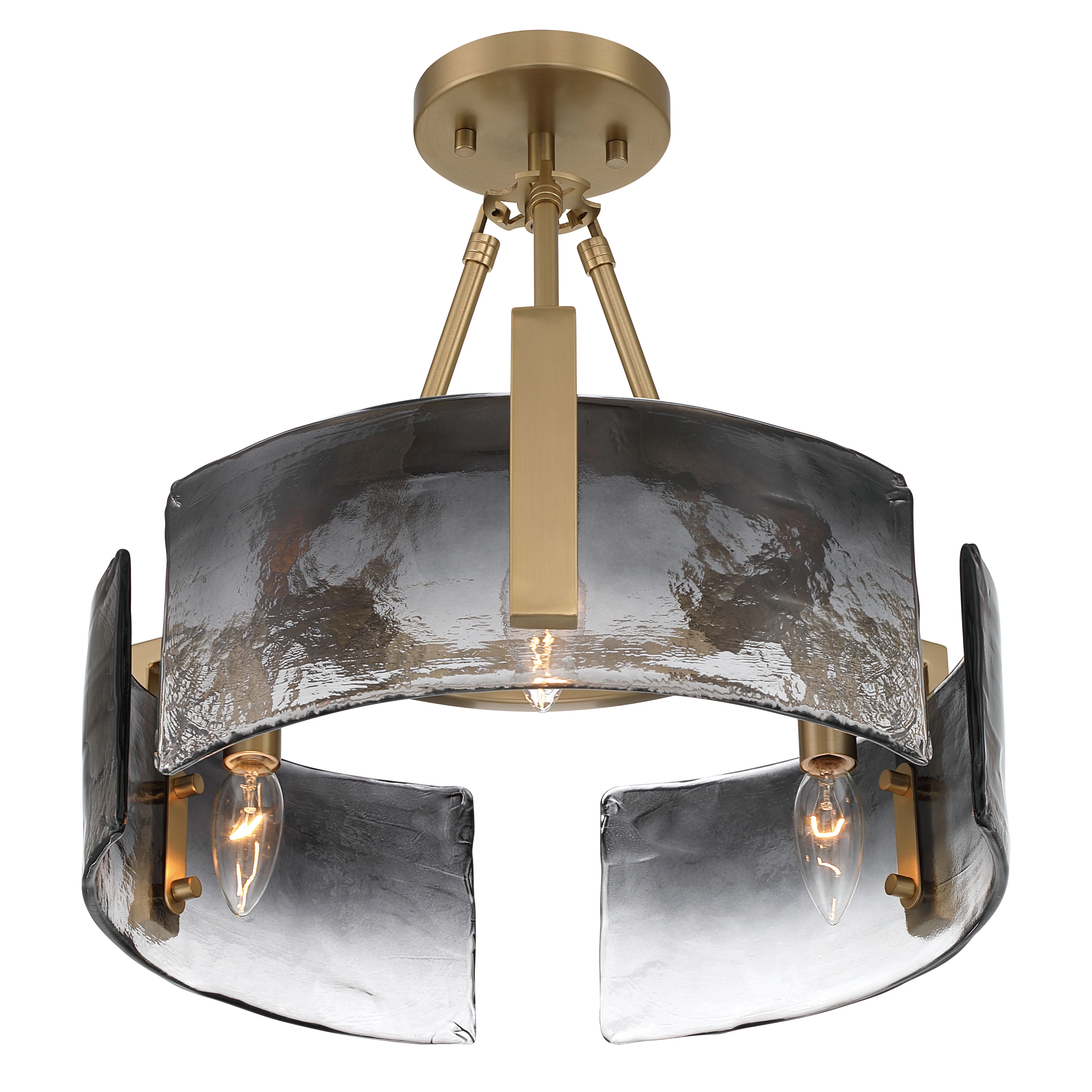 Aenon 3-light Semi-Flush Mount in Brushed Champagne Brass with Smokey Water Glass - Image 4