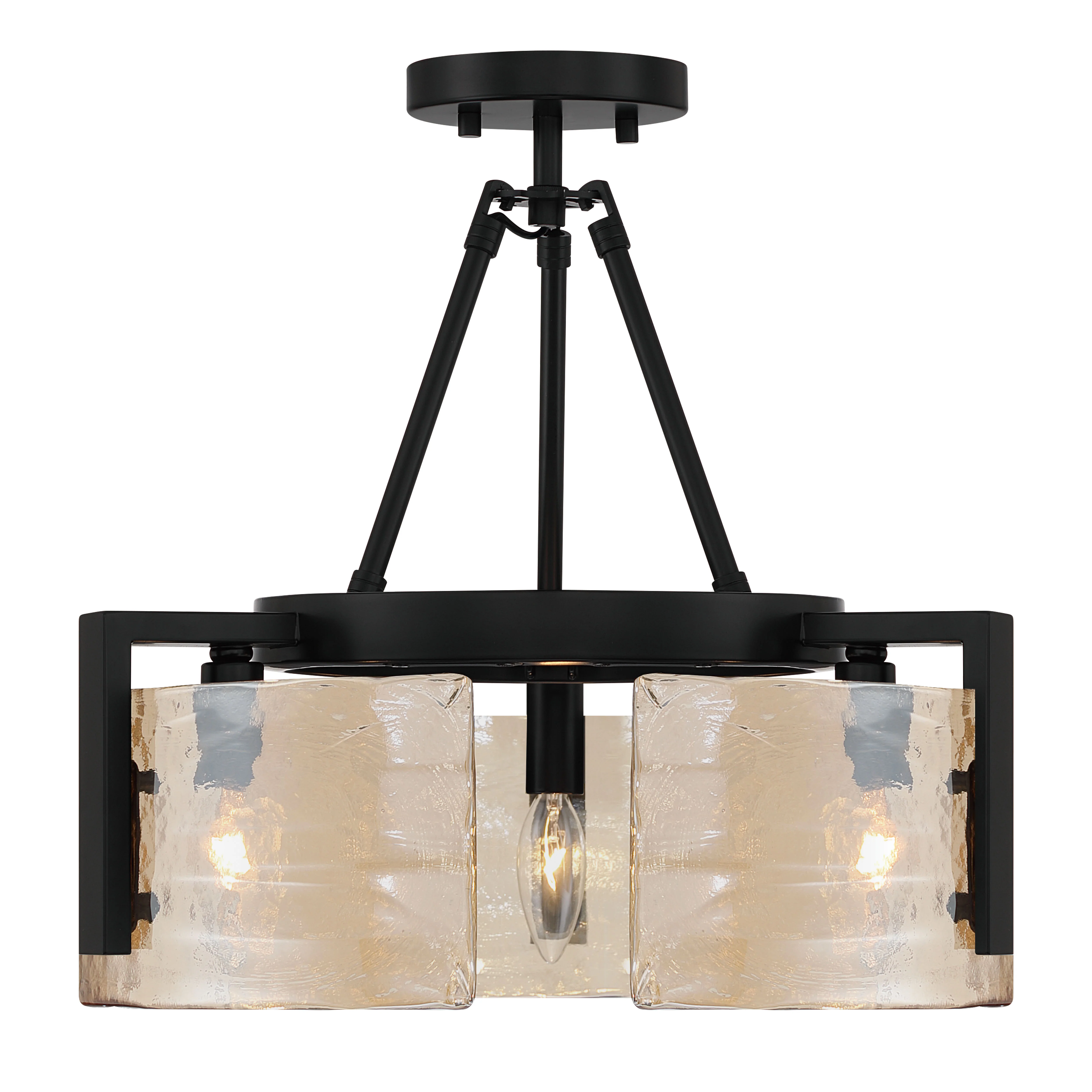 Aenon 3-light Semi-Flush Mount in Matte Black with Amber Water Glass - Image 3