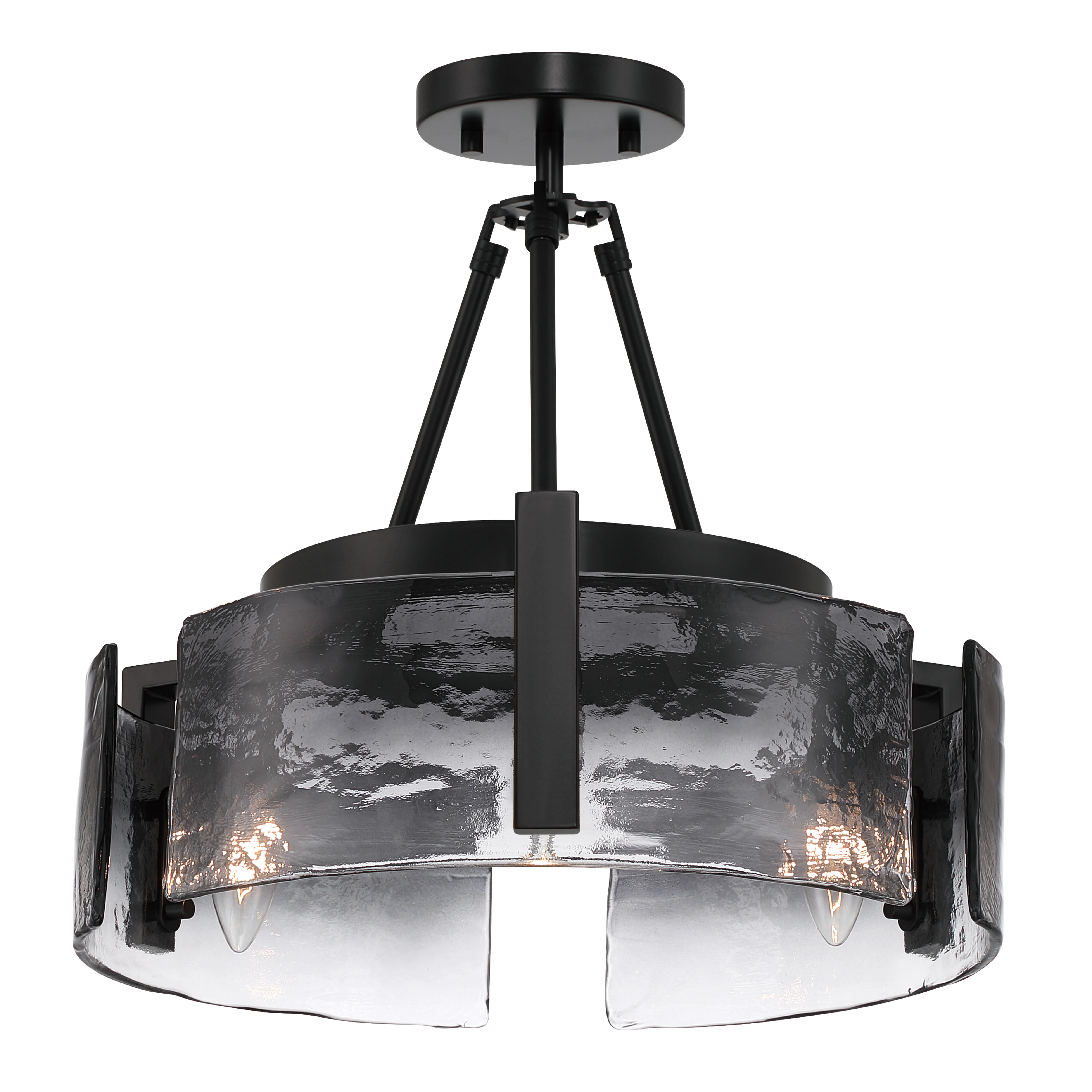 Aenon 3-light Semi-Flush Mount in Matte Black with Smokey Water Glass