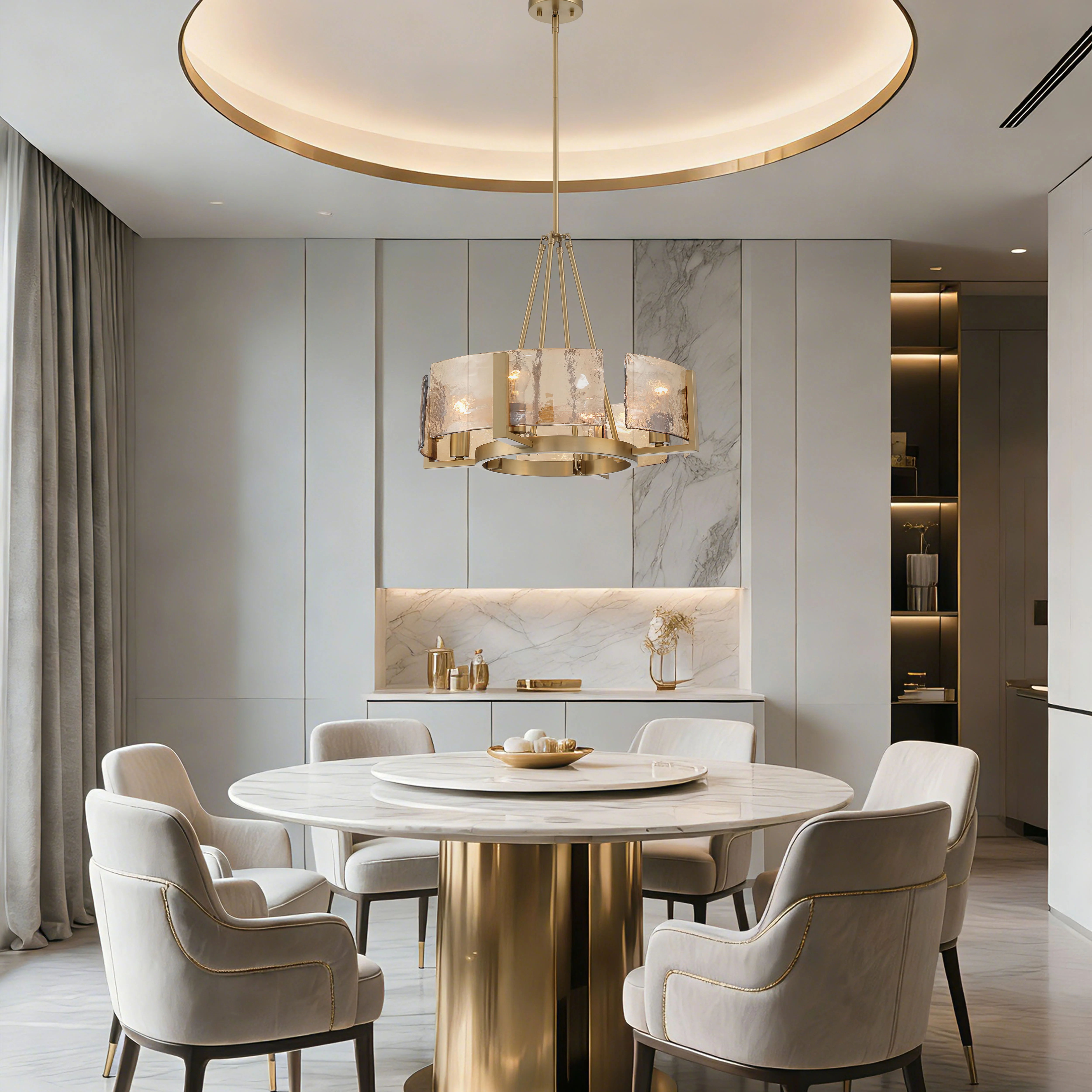 Aenon 4-Light Chandelier in Brushed Champagne Brass with Amber Water Glass - Image 6