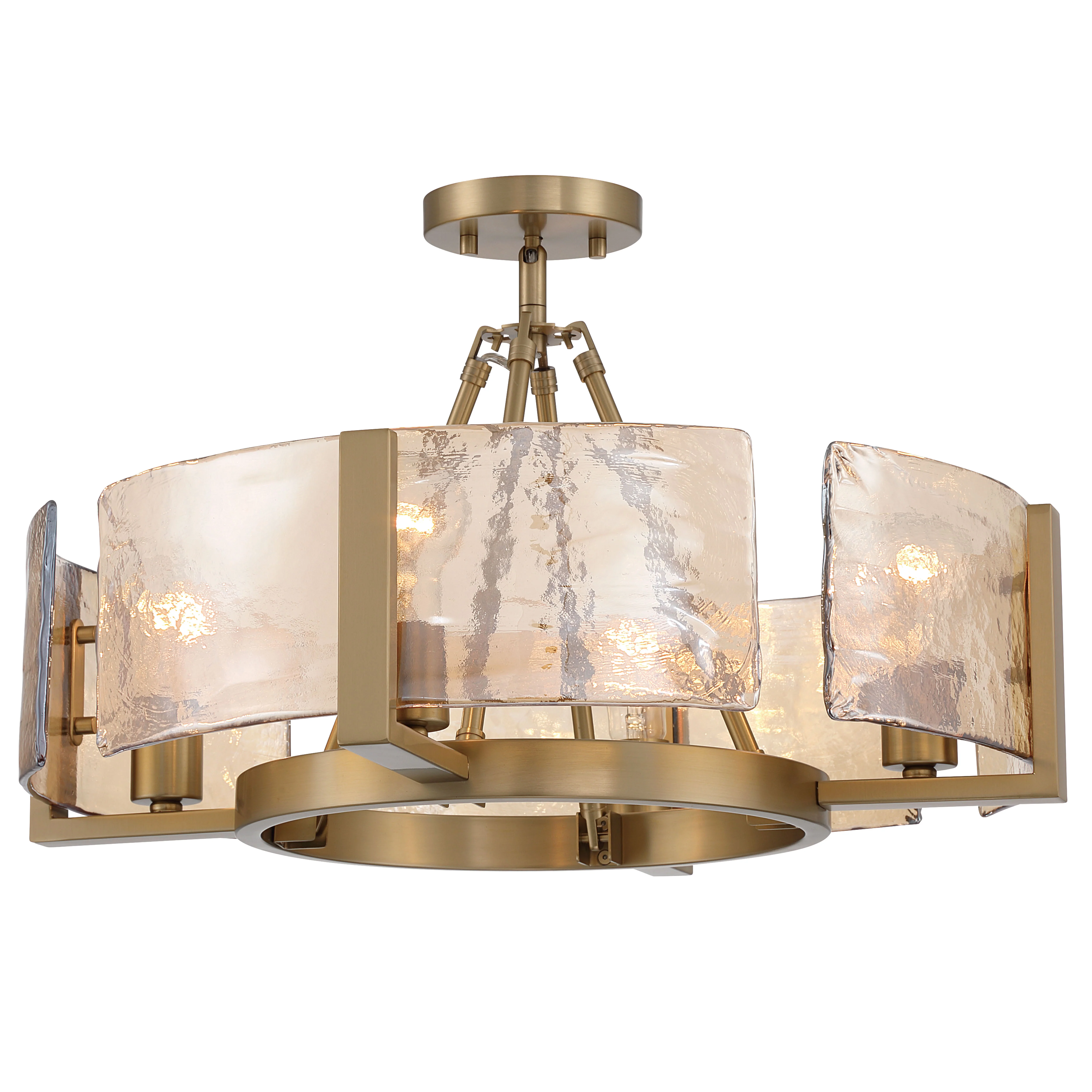 Aenon 4-light Semi-Flush Mount in Brushed Champagne Brass with Amber Water Glass