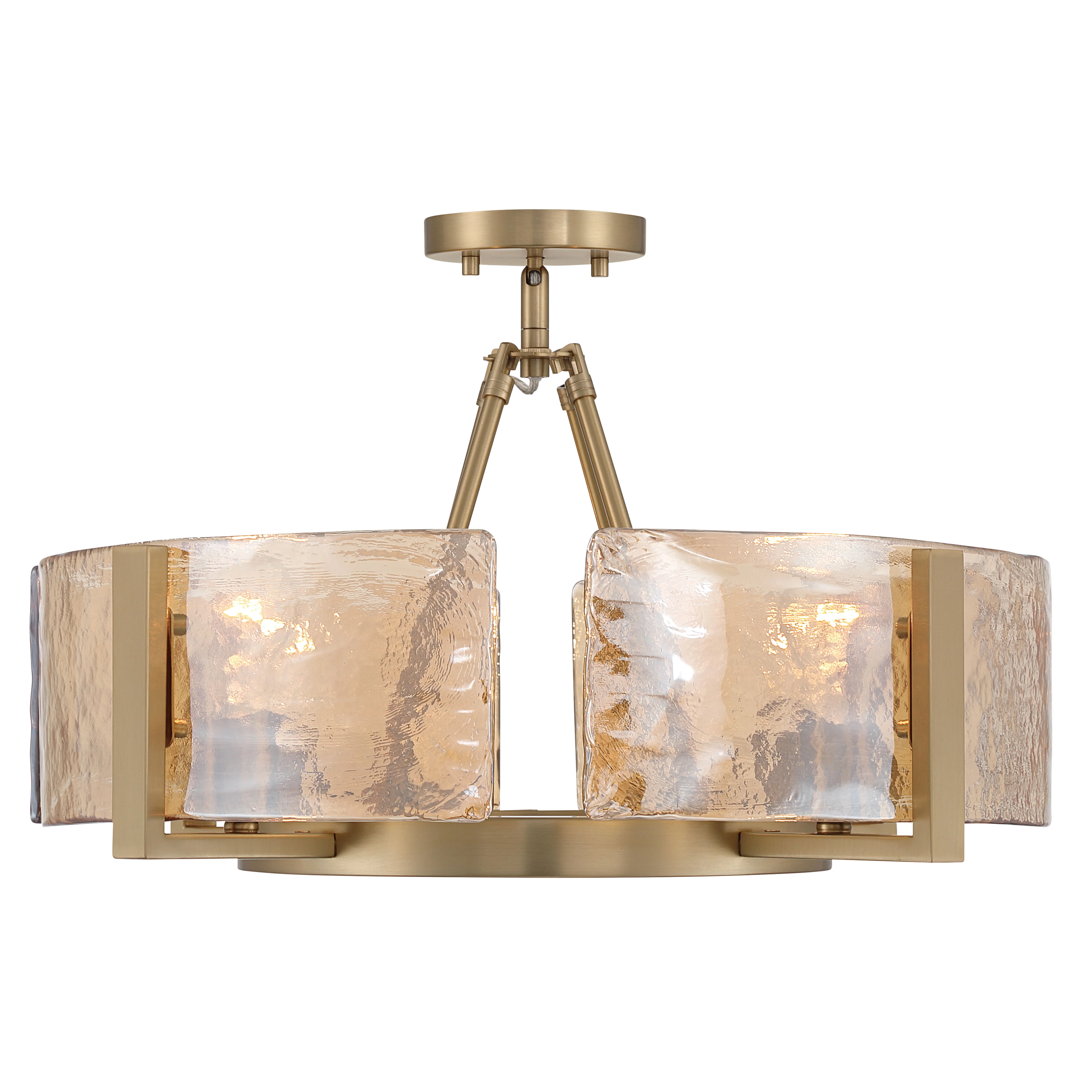Aenon 4-light Semi-Flush Mount in Brushed Champagne Brass with Amber Water Glass - Image 3