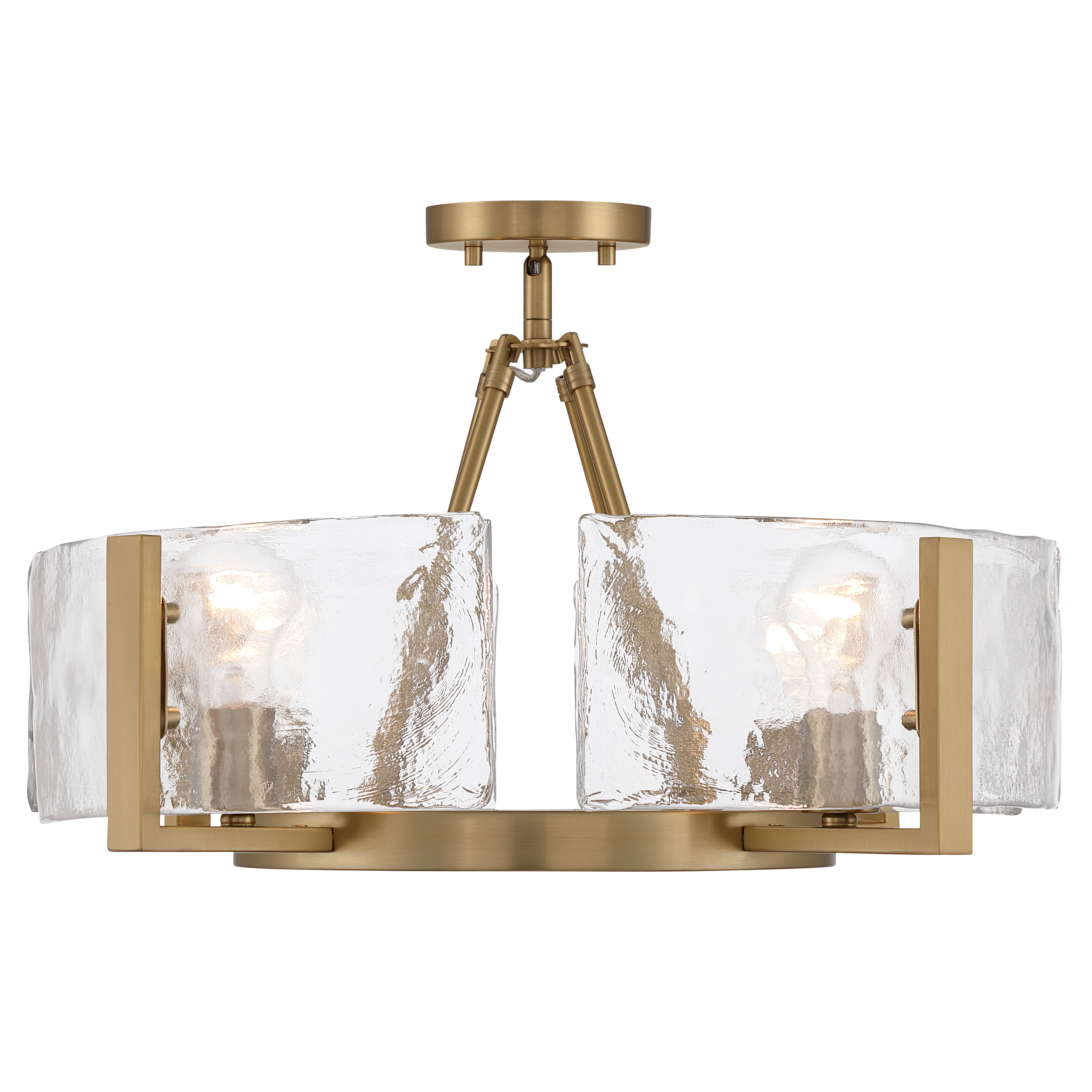 Aenon 4-light Semi-Flush Mount in Brushed Champagne Brass with Hammered Water Glass - Image 3