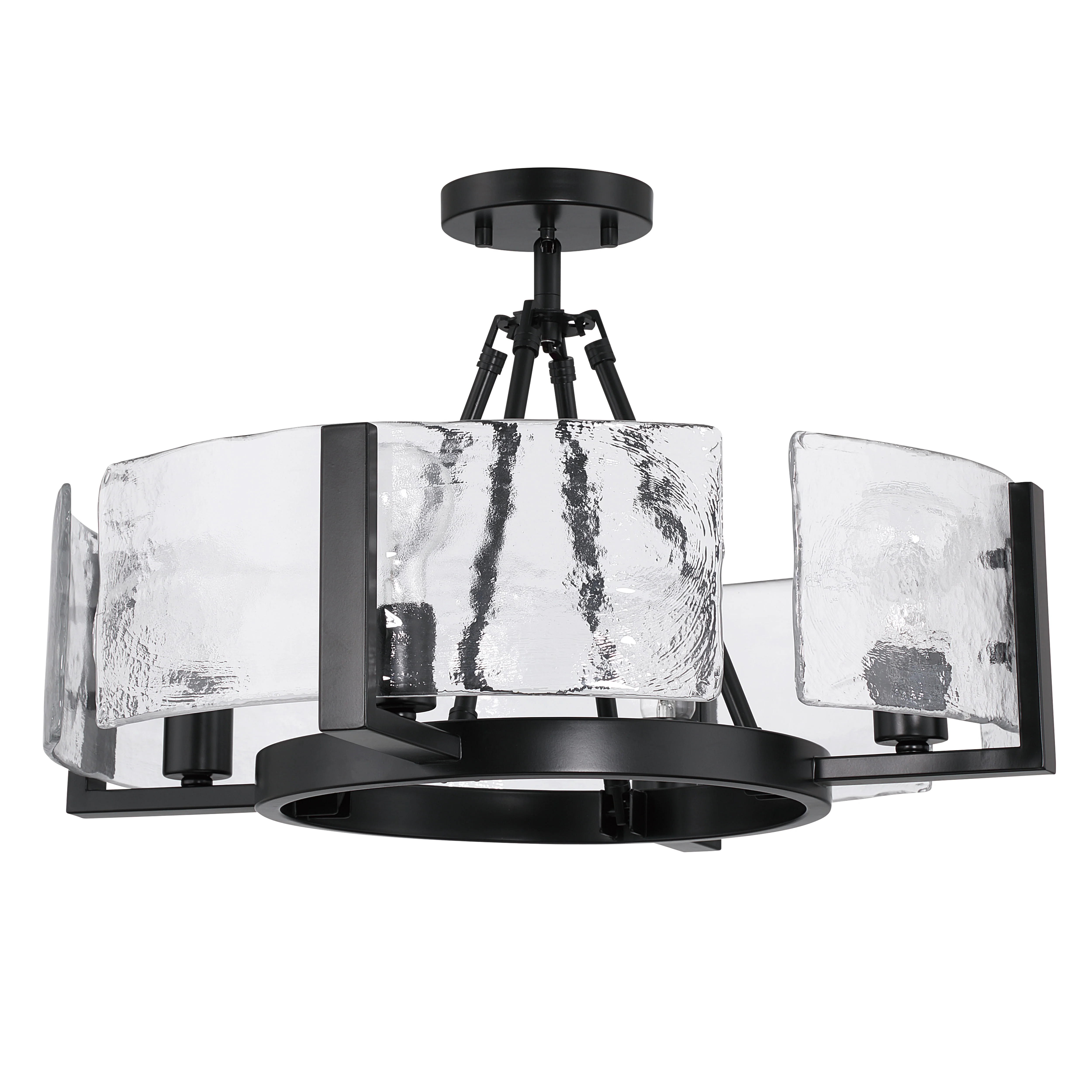 Aenon 4-light Semi-Flush Mount in Matte Black with Hammered Water Glass - Image 3