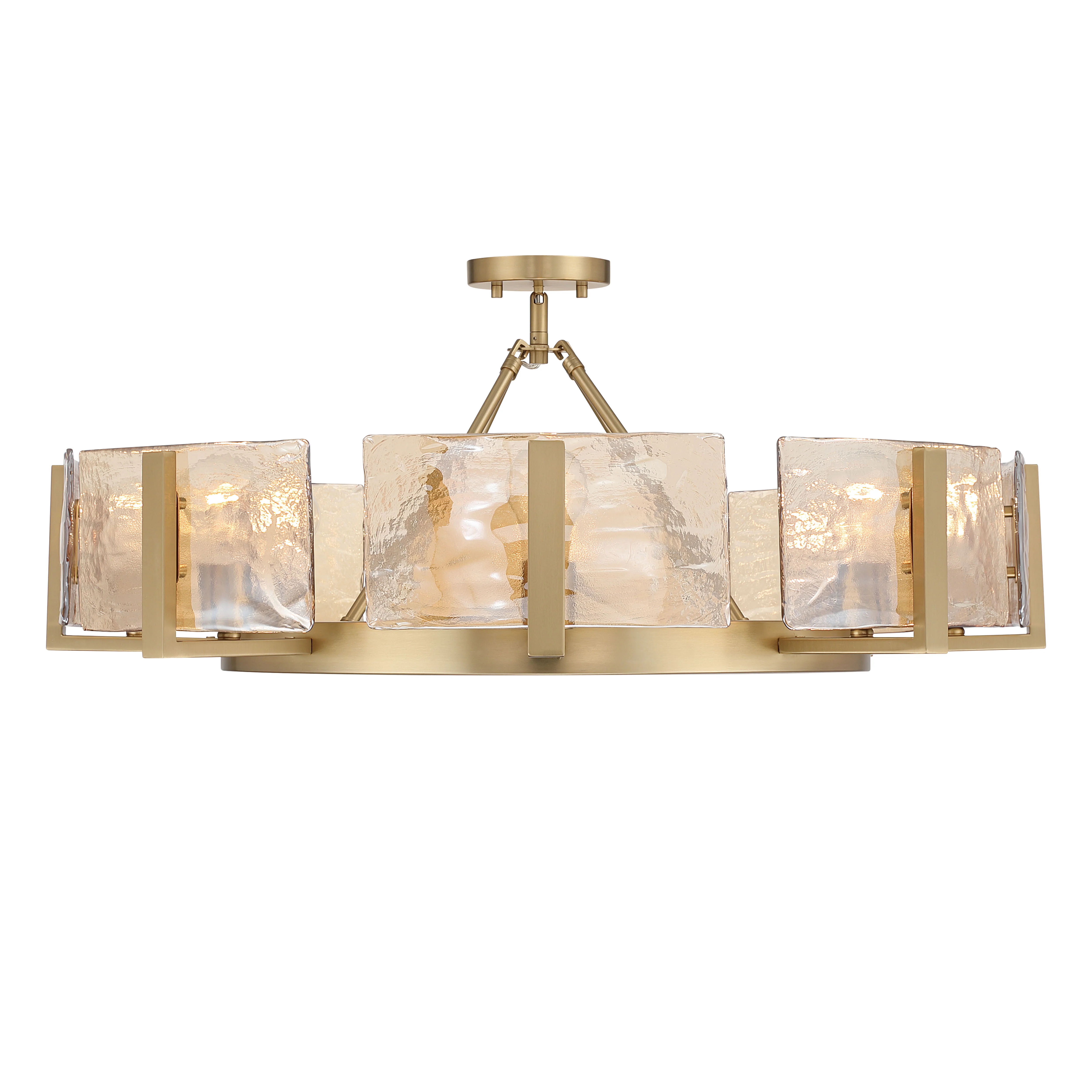 Aenon 8-Light Semi-Flush Mount in Brushed Champagne Brass with Amber Water Glass - Image 3