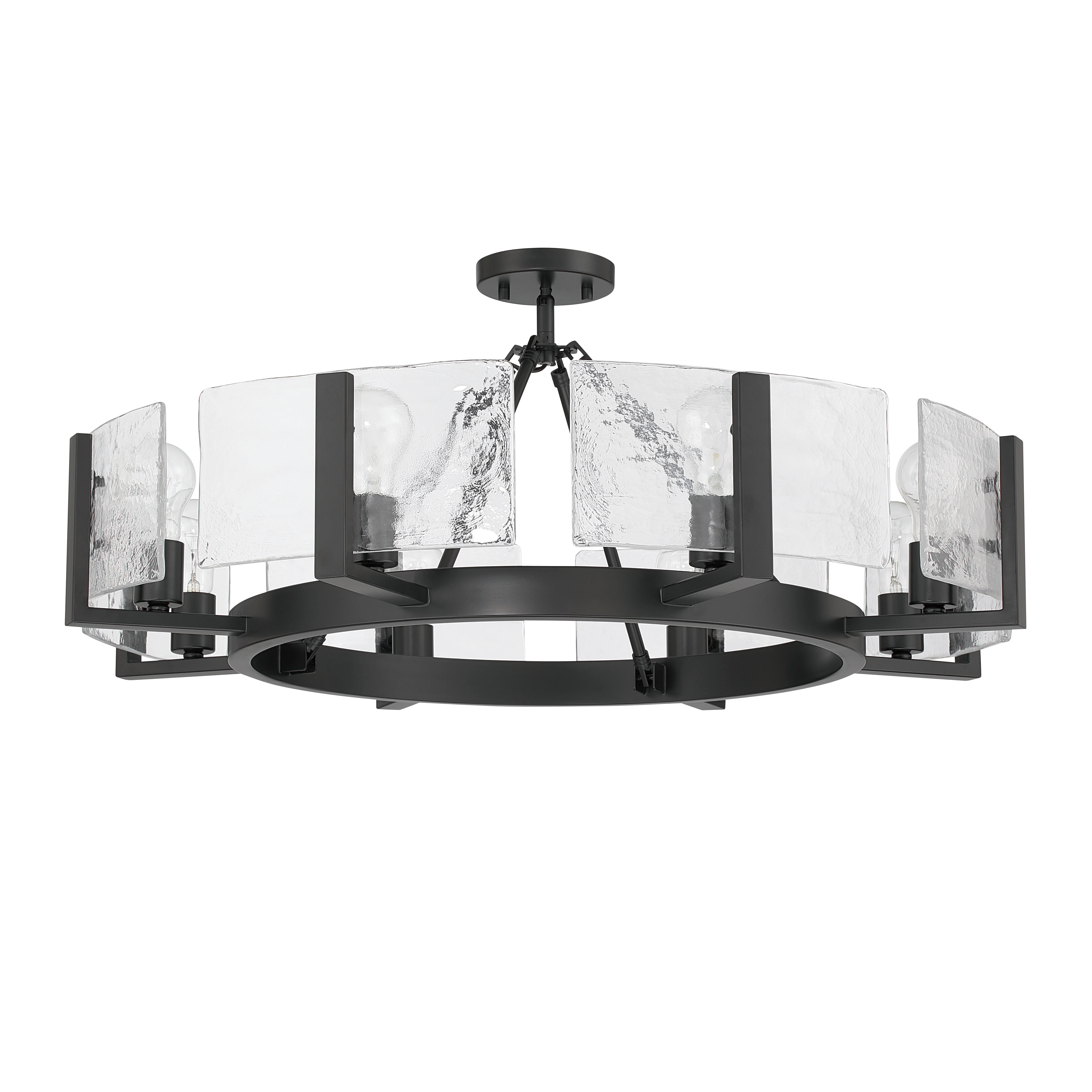 Aenon 8-Light Semi-Flush Mount in Matte Black with Hammered Water Glass - Image 2