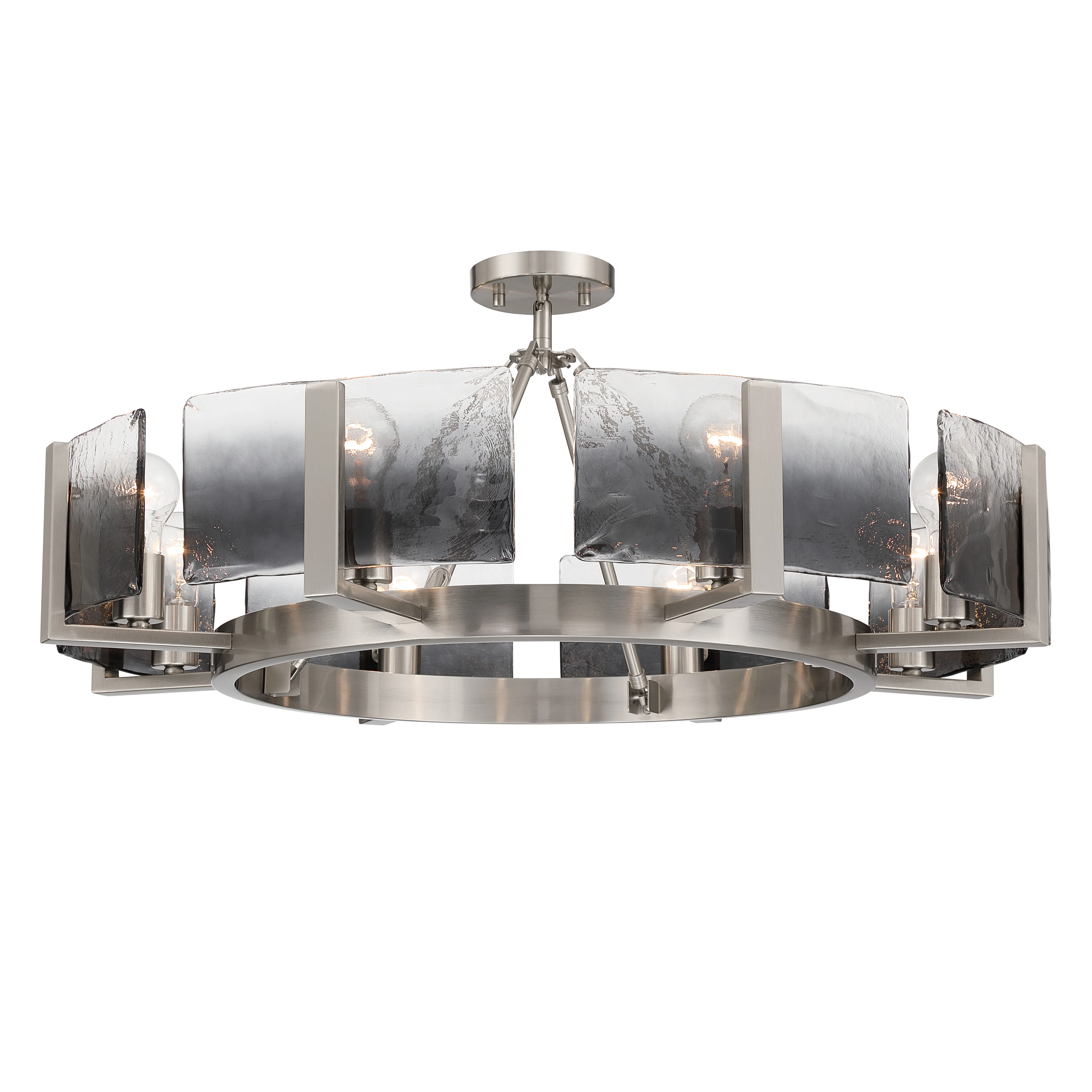 Aenon 8-Light Semi-Flush Mount in Pewter with Smokey Water Glass
