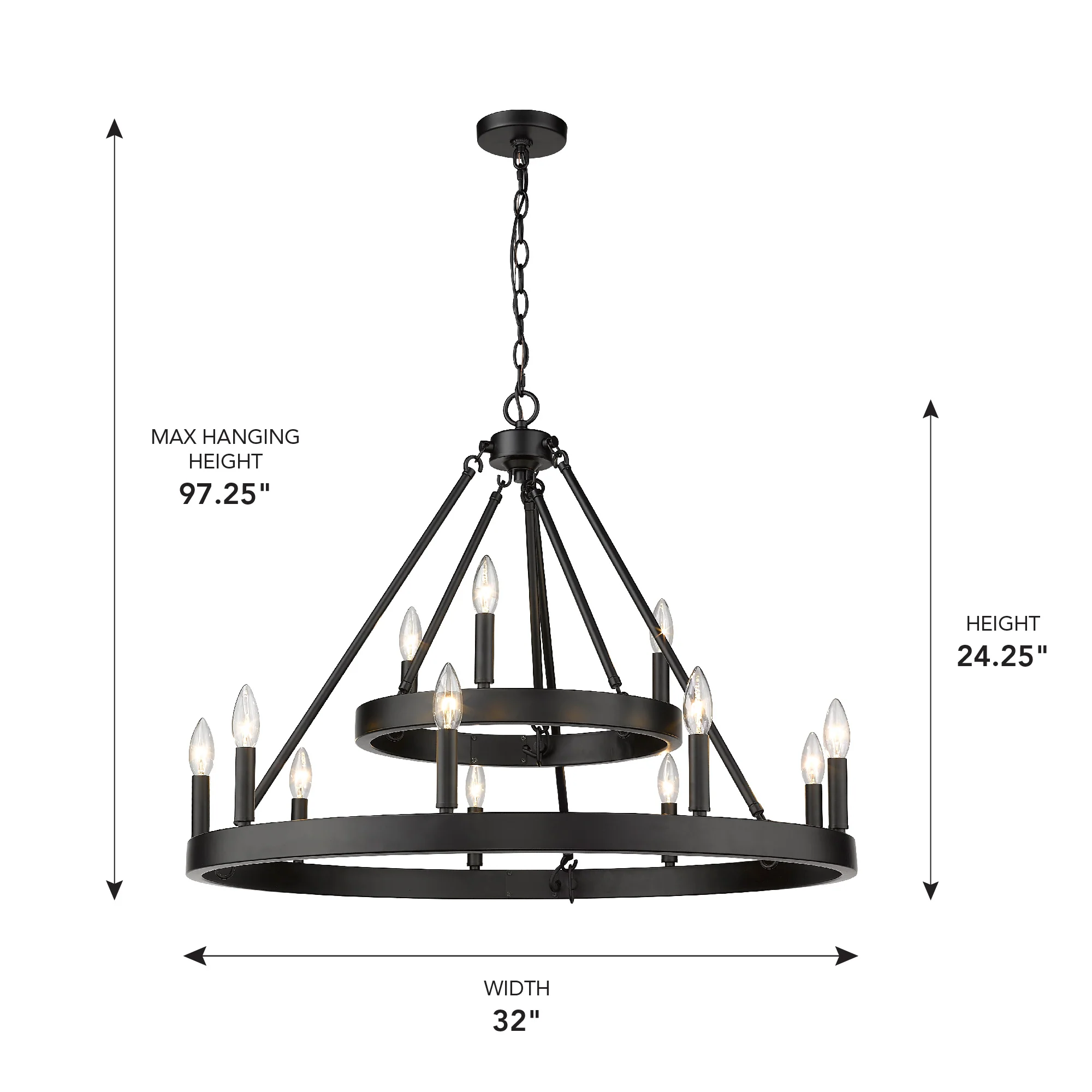 Alastair 12-light Chandelier in Matte Black - Image 4