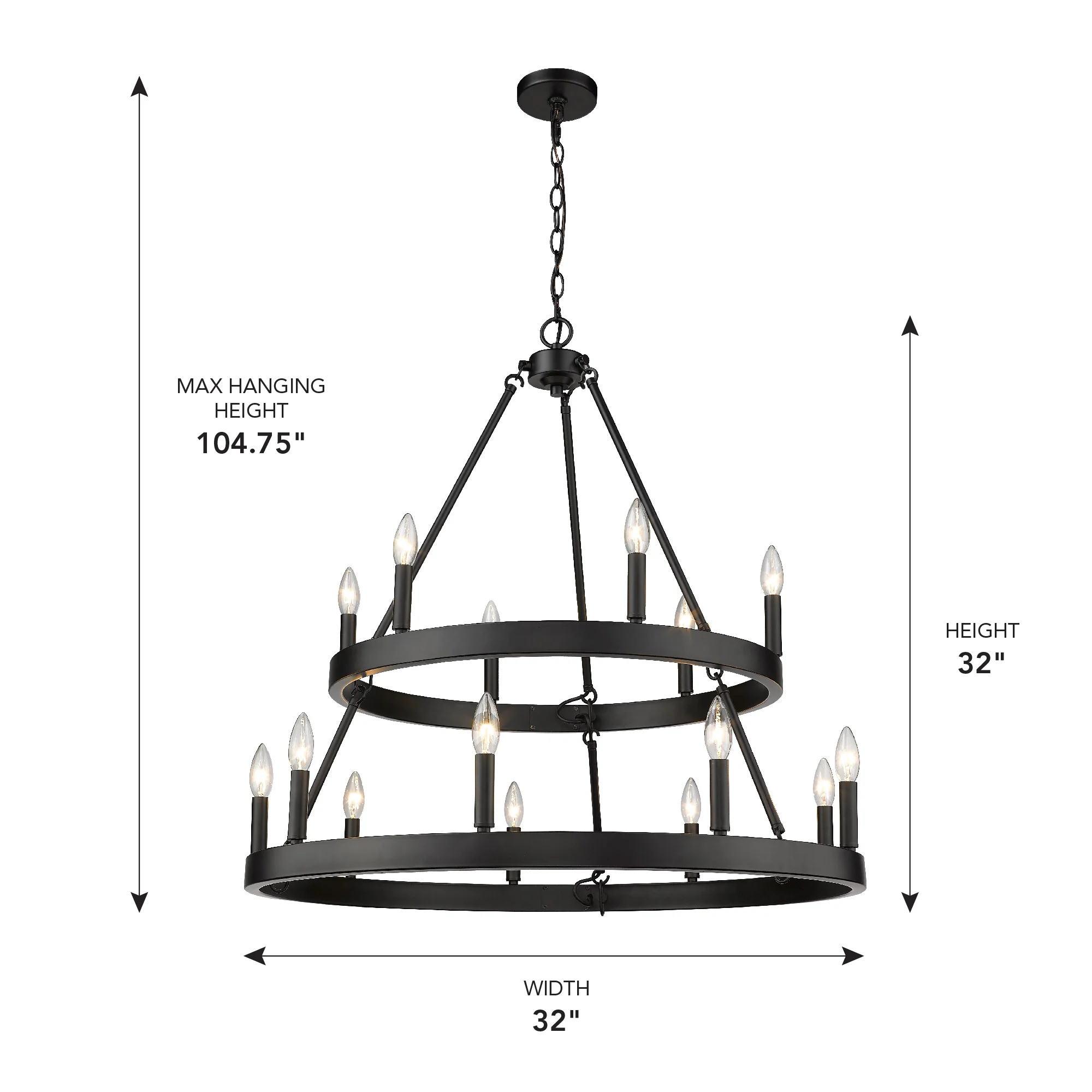Alastair 15-light 2-tier Chandelier (6+9) Matte Black - Image 4