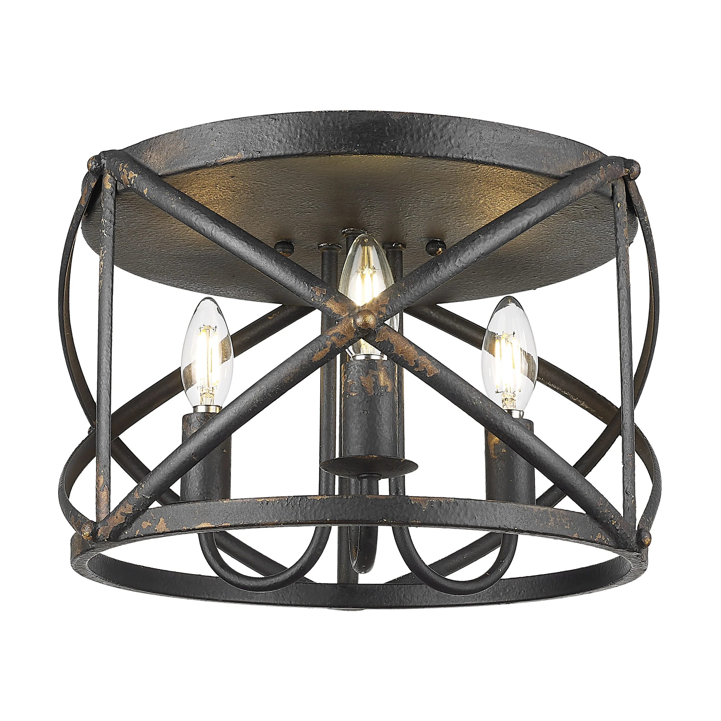 Alcott 3-light Flush Mount in Antique Black Iron