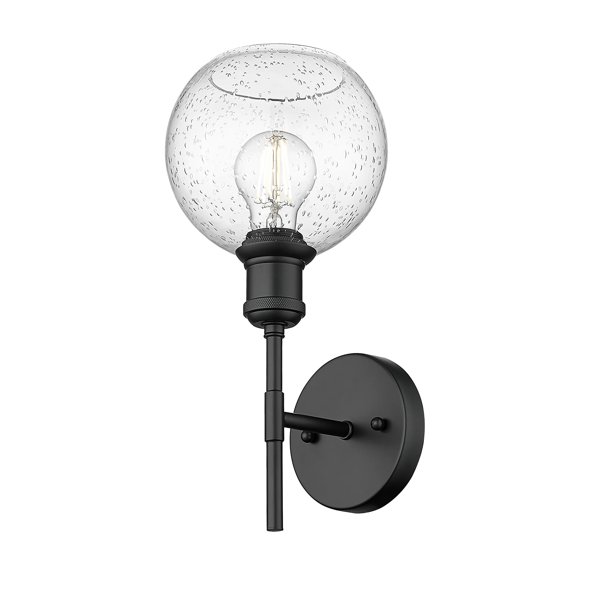 Axel 1-light Wall Sconce in Matte Black and Globe Seeded Glass