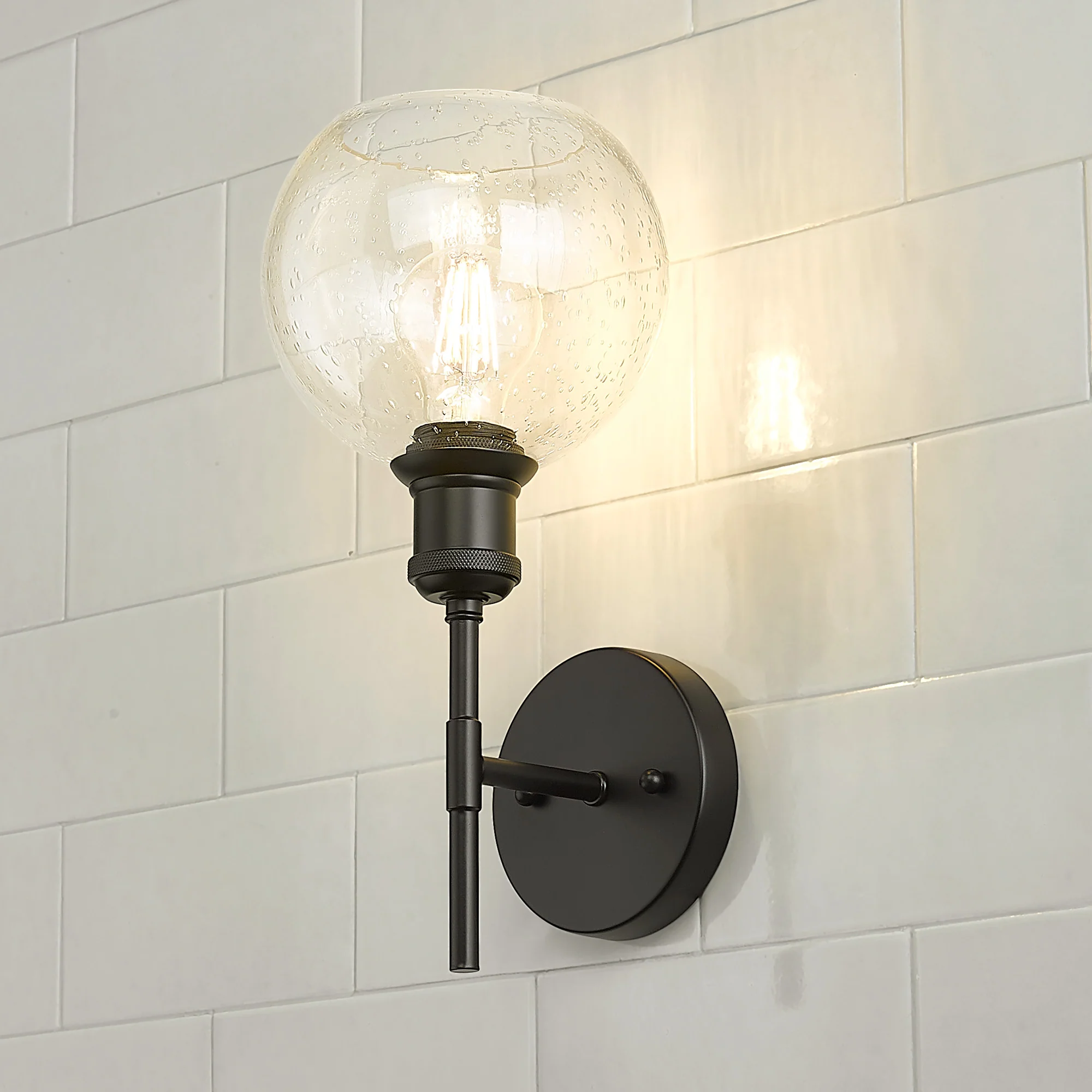 Axel 1-light Wall Sconce in Matte Black and Globe Seeded Glass - Image 6