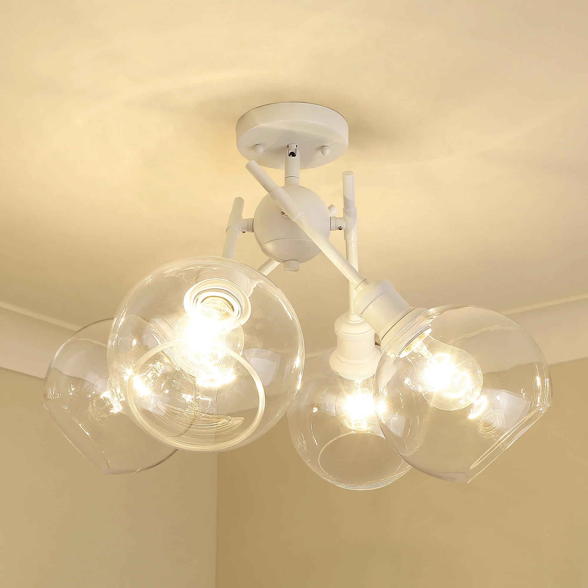 Axel 4-light Semi-Flush Mount in Matte White and Globe Clear Glass - Image 3