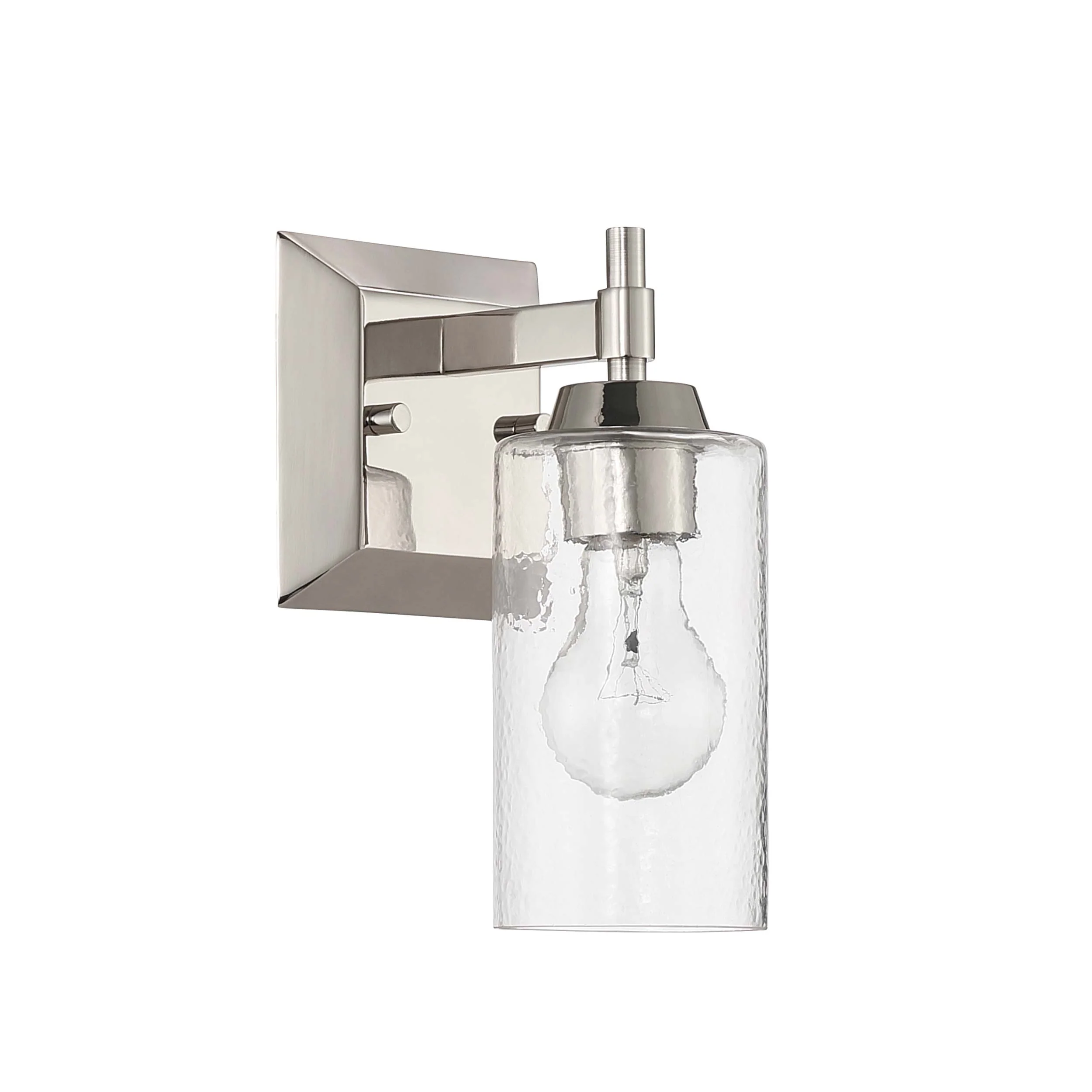Brilia 1-light Wall Sconce Vanity in Polished Nickel with Hammered Water Glass - Image 2