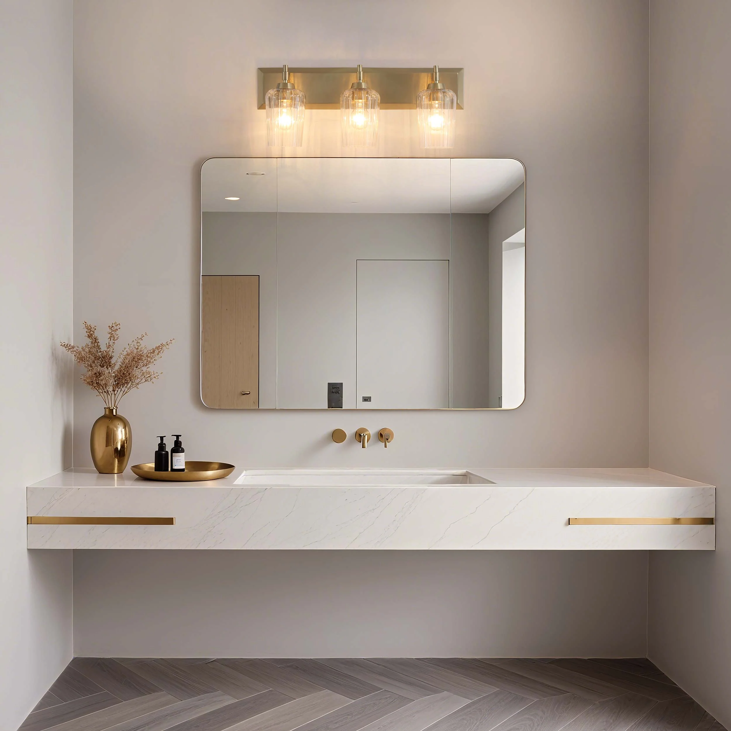 Brilia 3-light Vanity in Brushed Champagne Brass with Fluted Glass - Image 10