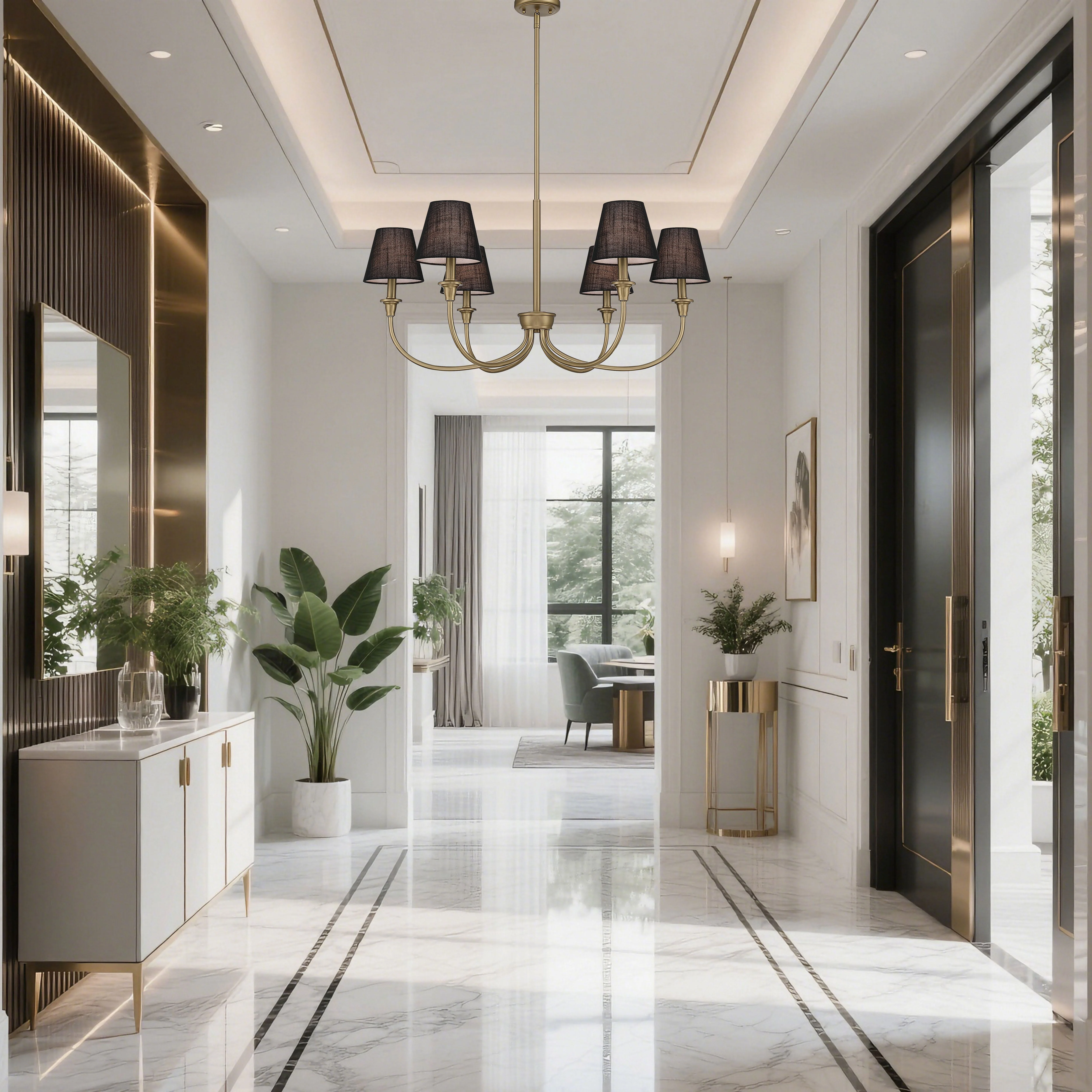 Cambria 6-Light Chandelier in Brushed Champagne Brass with Black Shades - Image 8