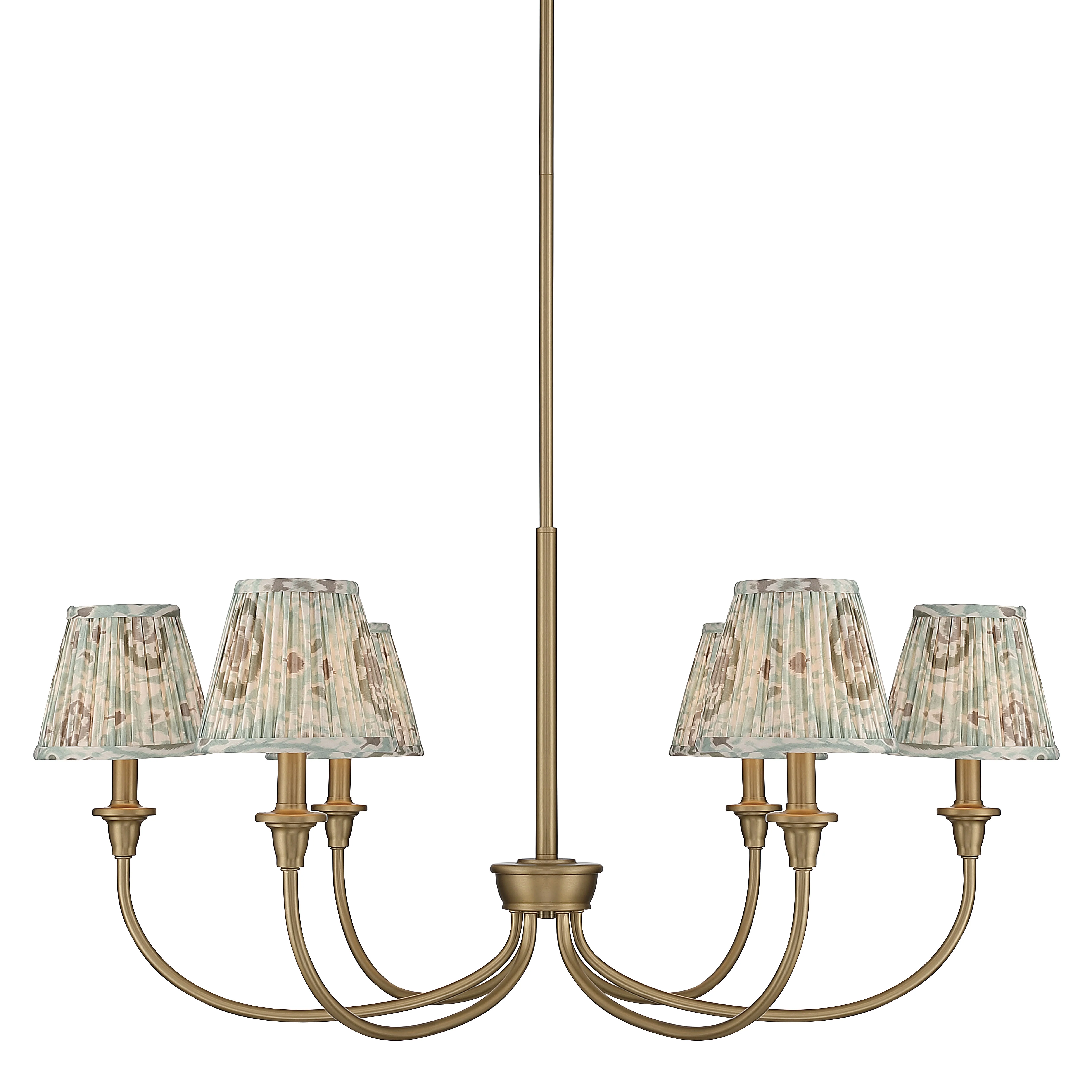 Cambria 6-Light Chandelier in Brushed Champagne Brass & Aqua Verde Shades