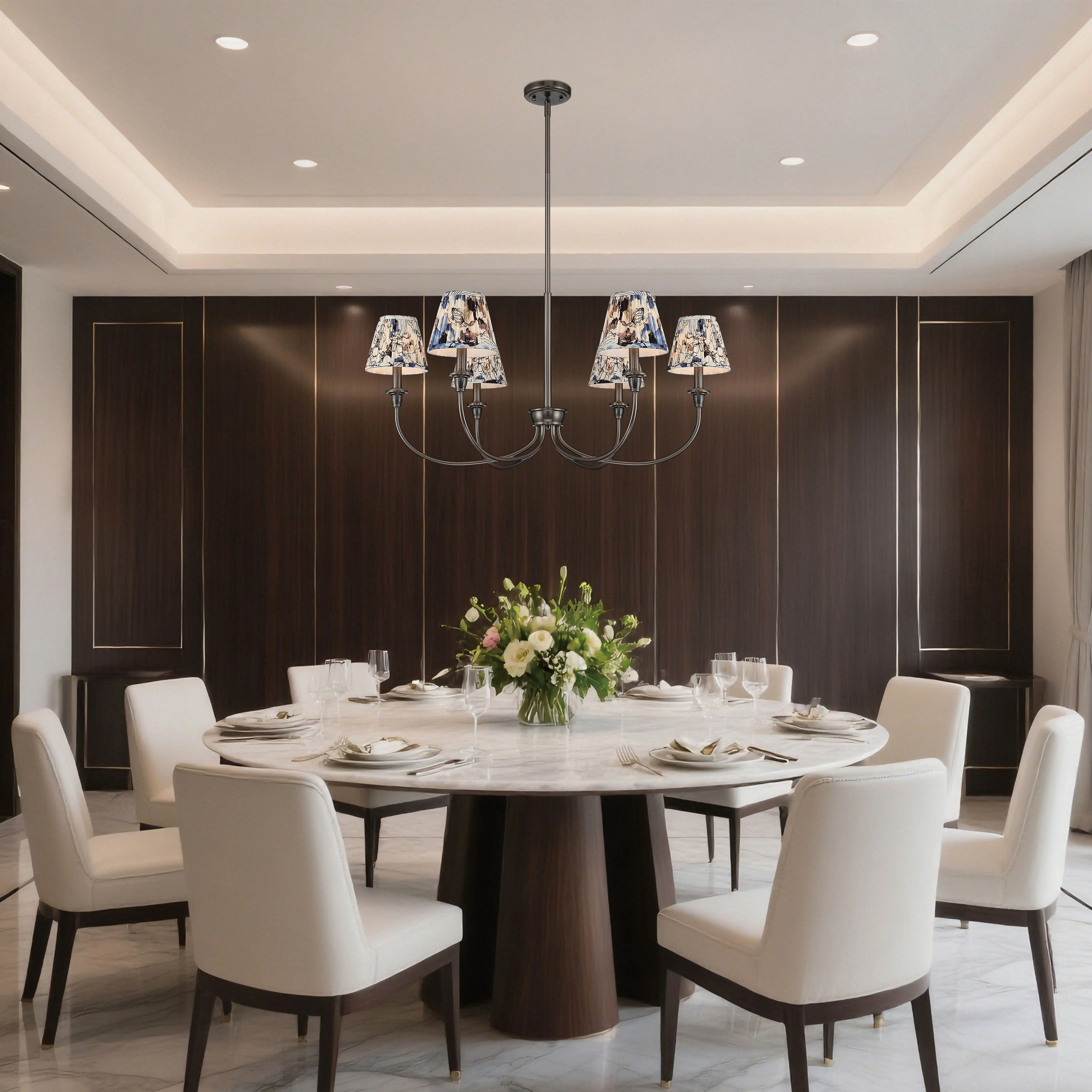 Cambria 6-light Chandelier in Oil Rubbed Bronze with Blue Poppy Shades - Image 9