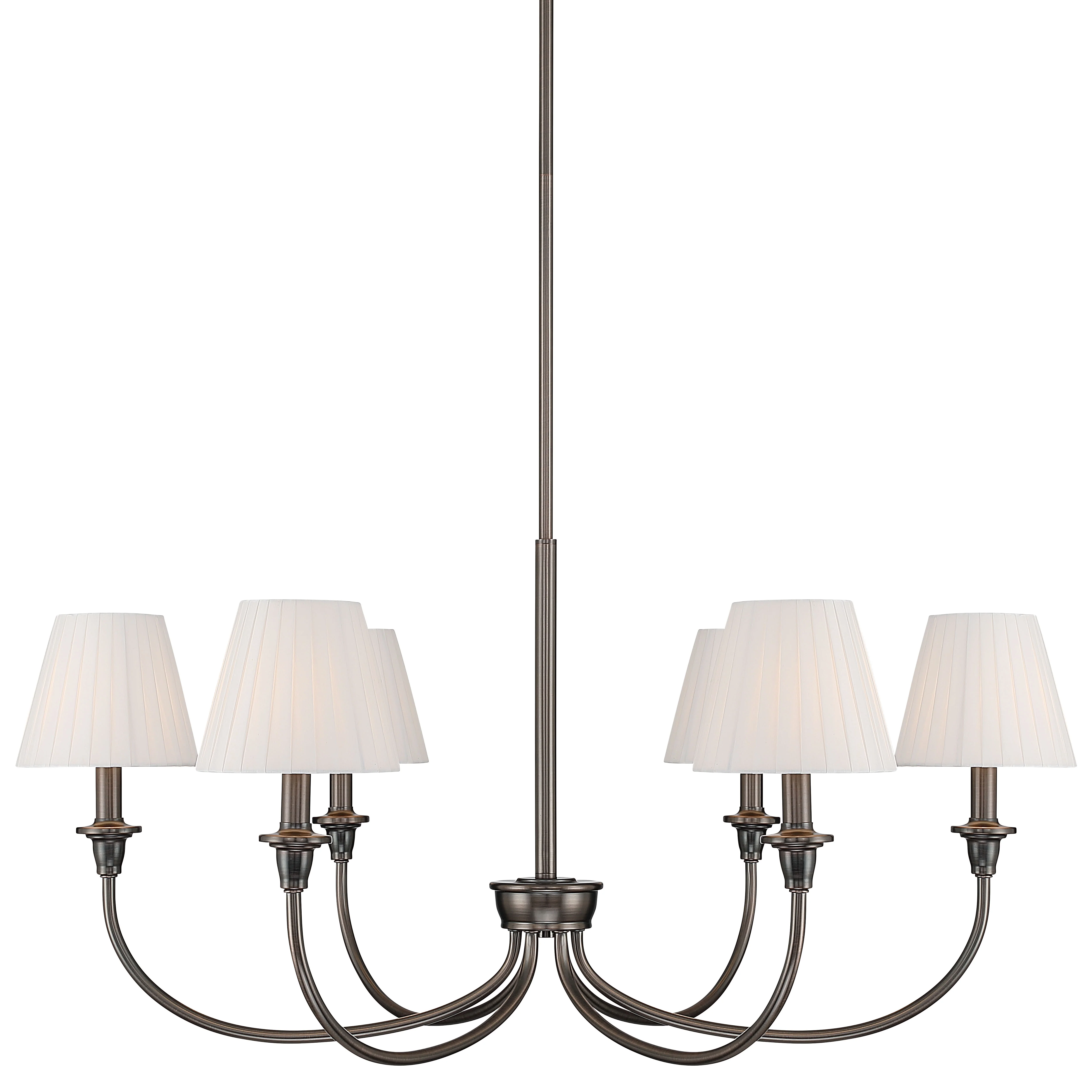 Cambria 6-Light Chandelier in Oil Rubbed Bronze & Pleated White Shades