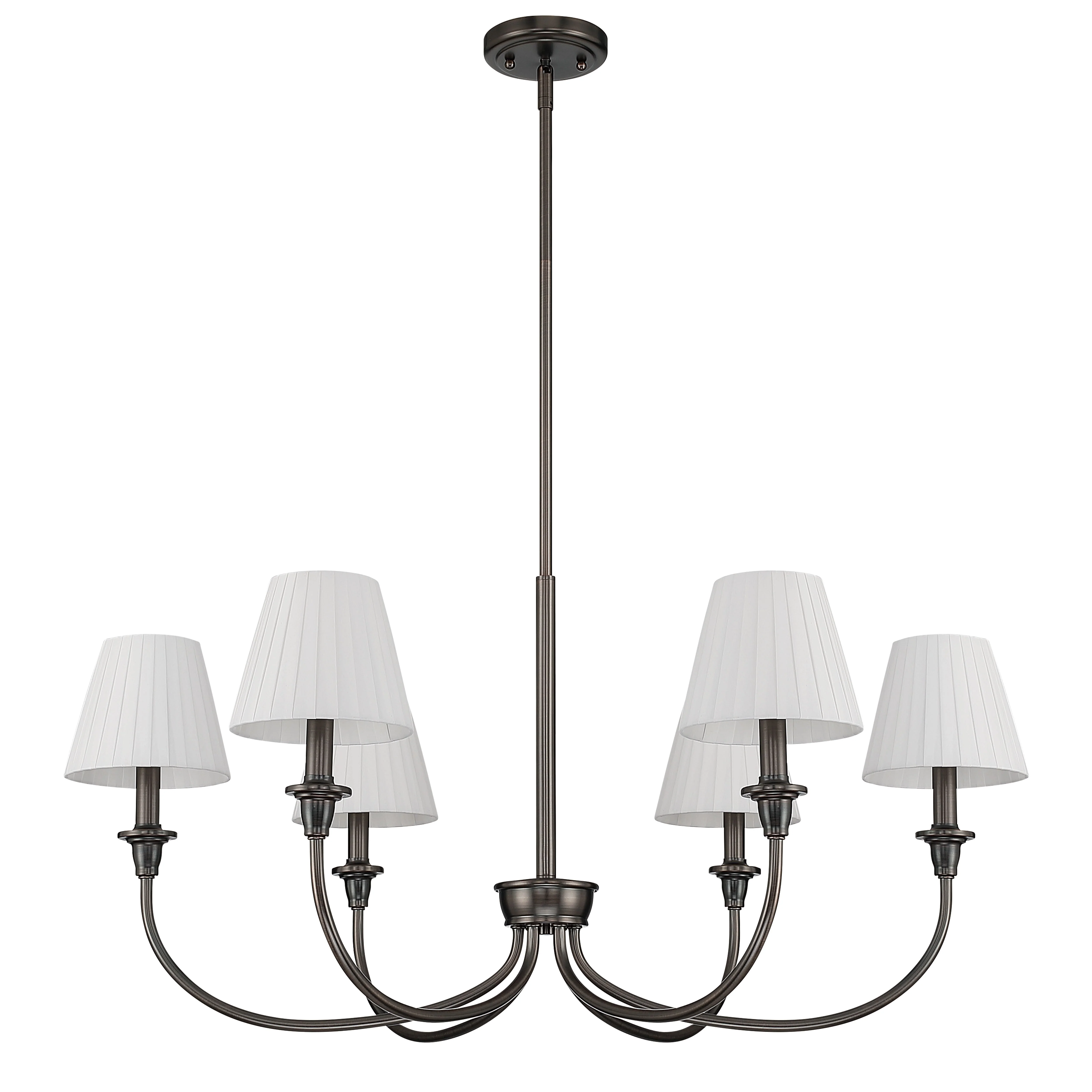 Cambria 6-Light Chandelier in Oil Rubbed Bronze & Pleated White Shades - Image 2