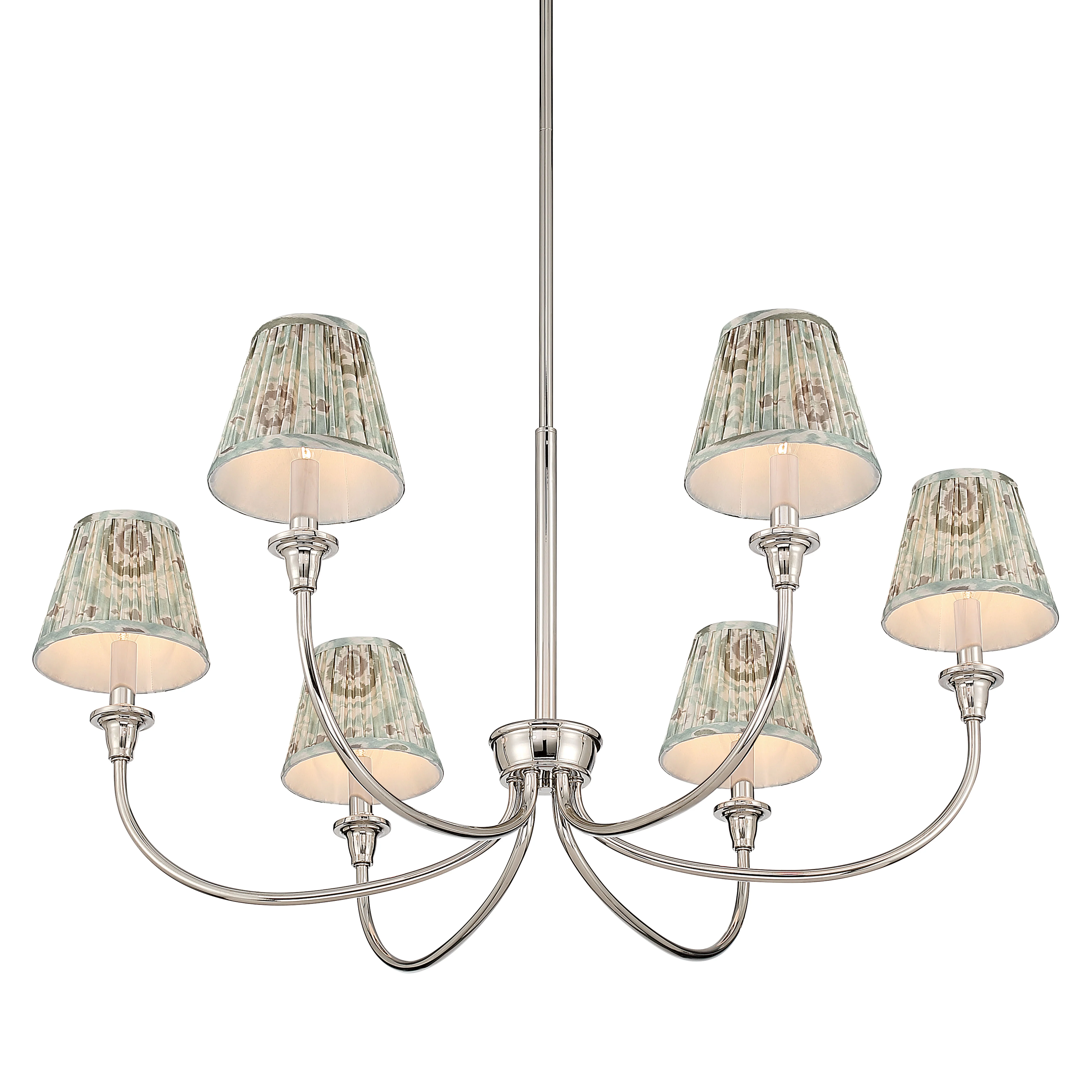 Cambria 6-light Chandelier in Polished Nickel with Aqua Verde Shades - Image 4