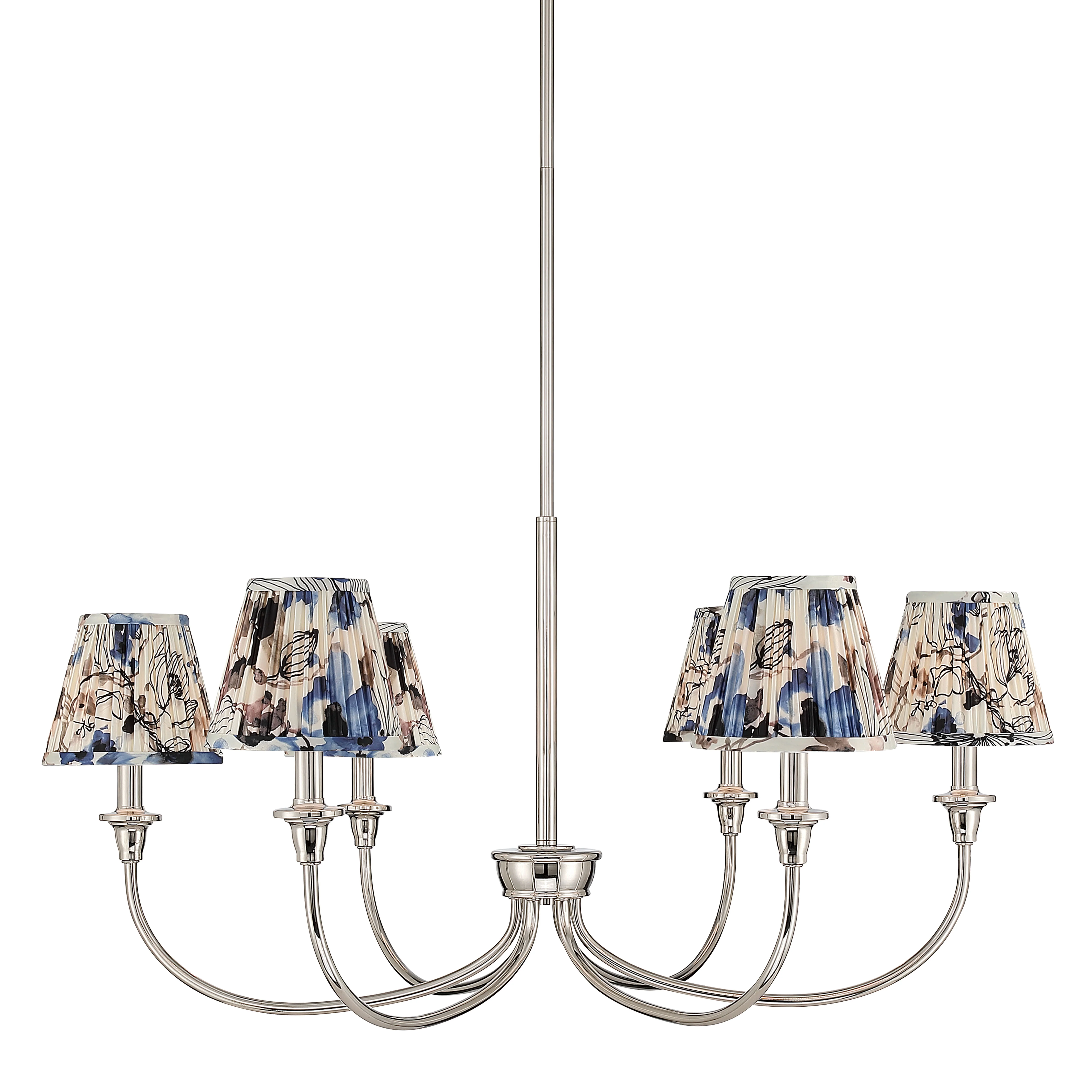 Cambria 6-light Chandelier in Polished Nickel & Blue Poppy Shades