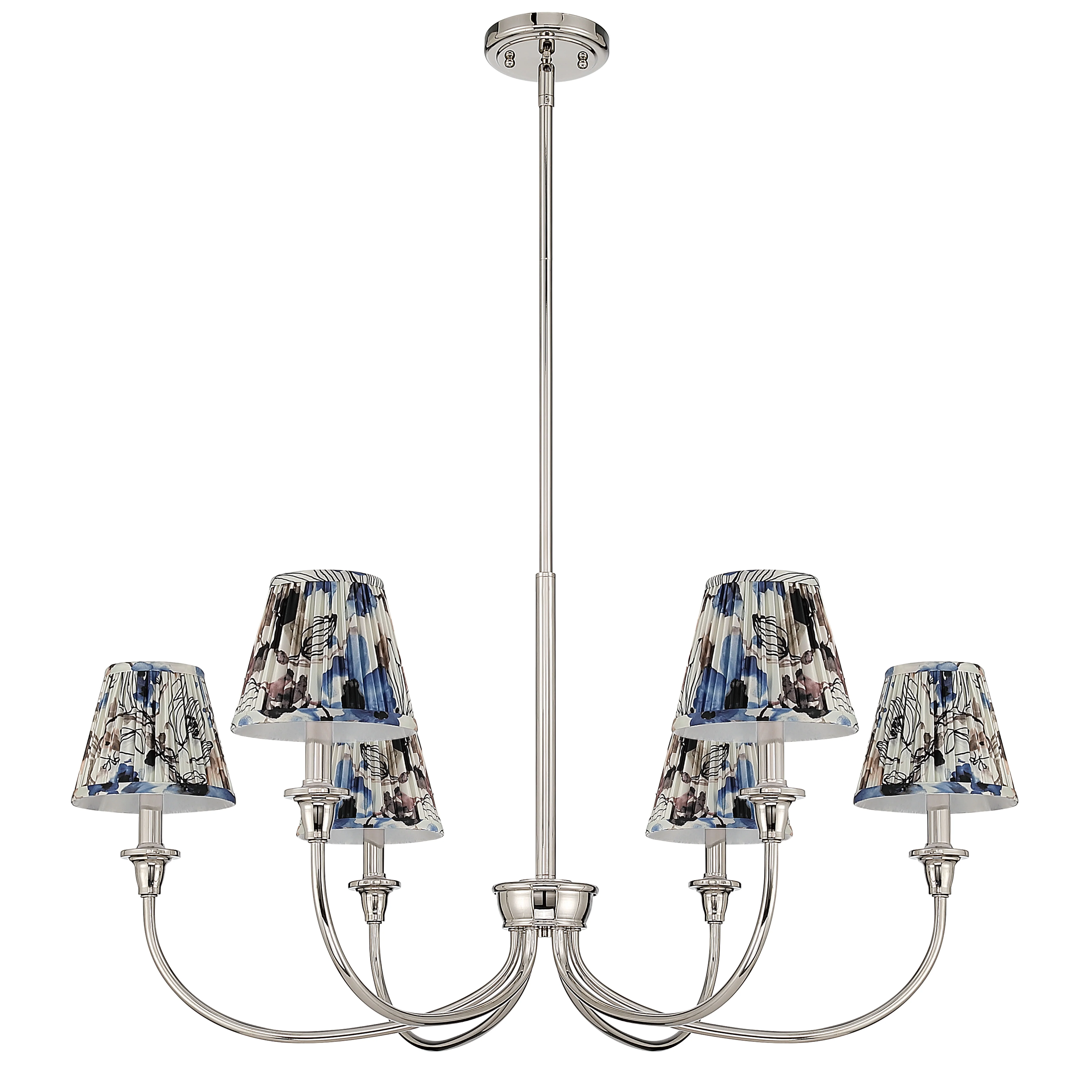 Cambria 6-light Chandelier in Polished Nickel & Blue Poppy Shades - Image 2