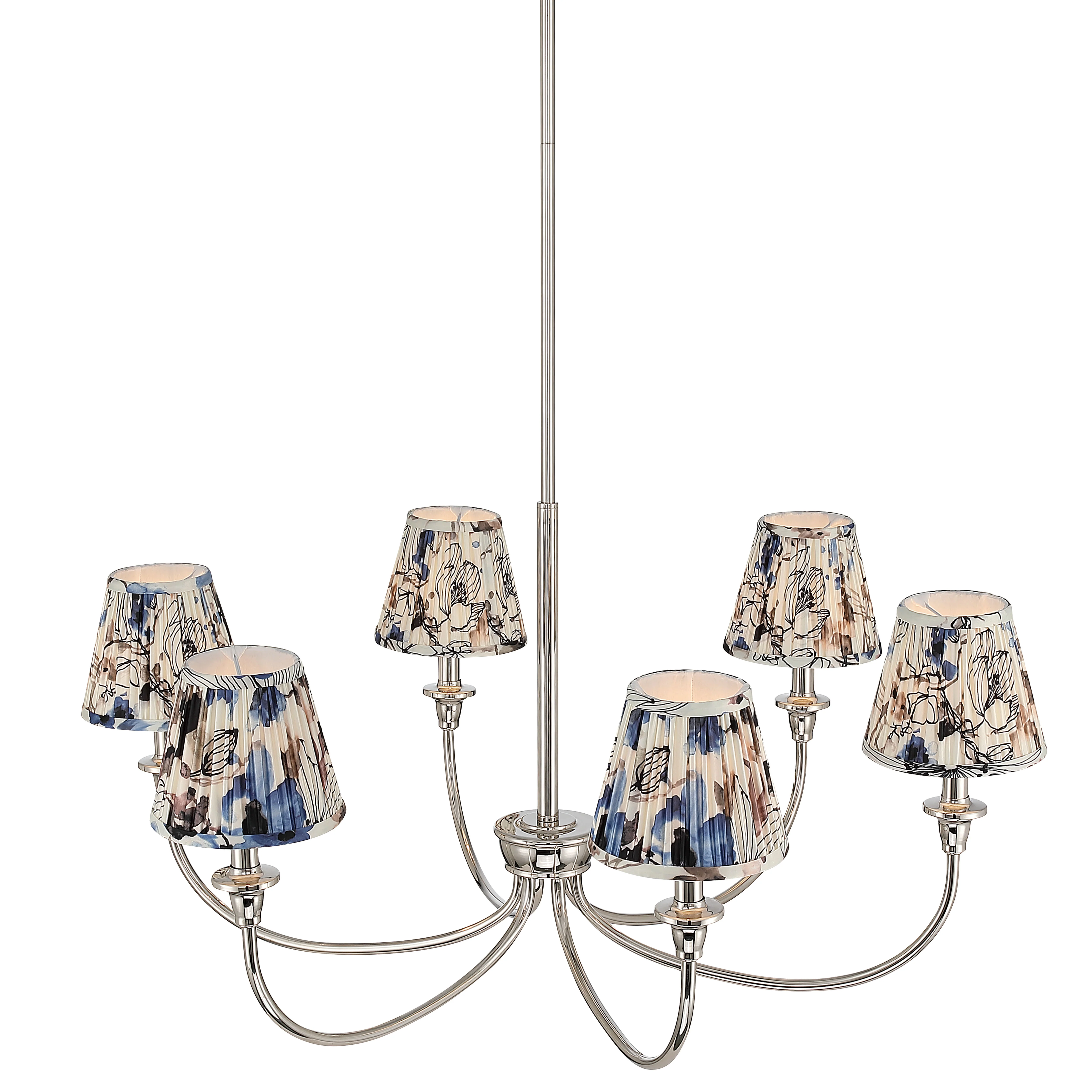 Cambria 6-light Chandelier in Polished Nickel & Blue Poppy Shades - Image 3