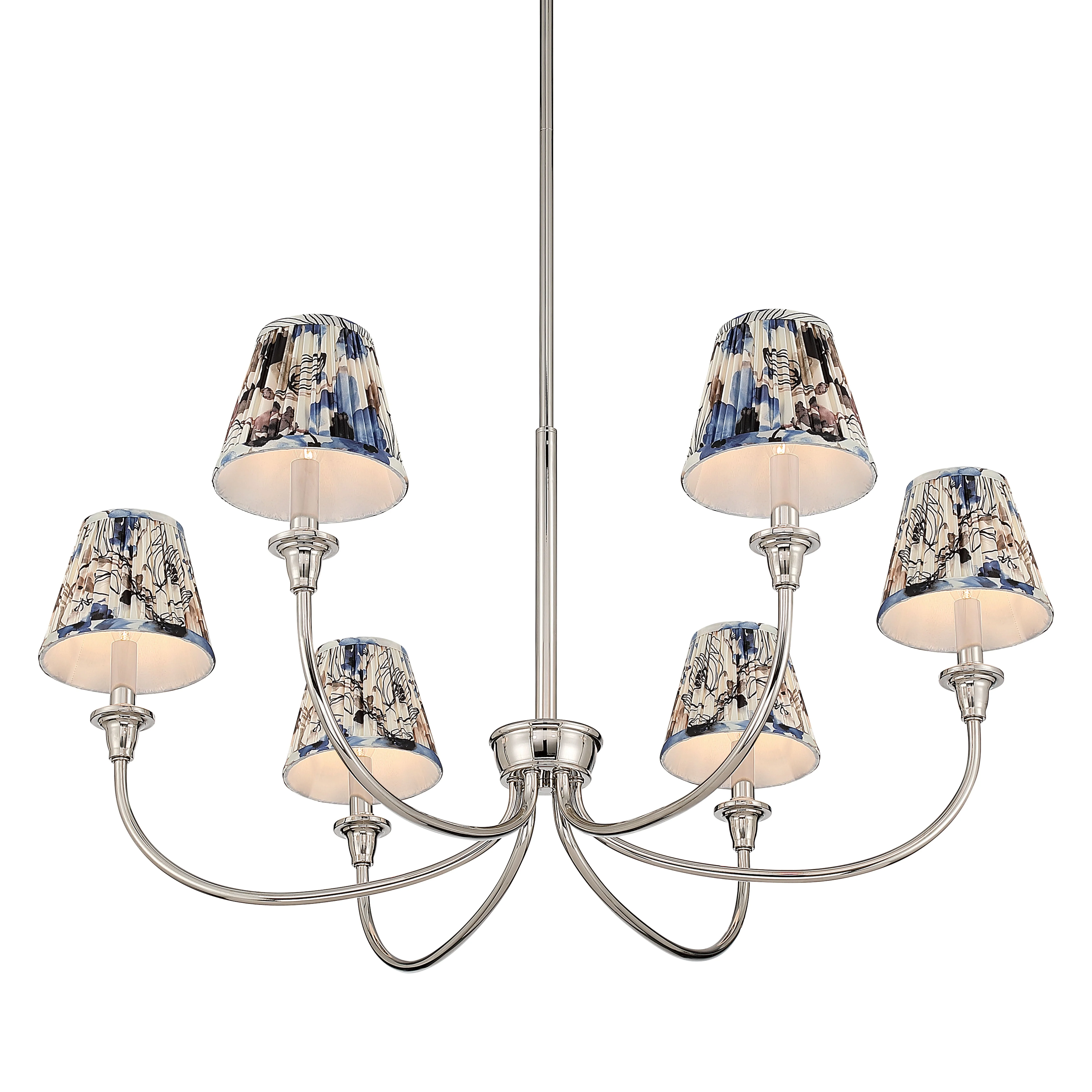 Cambria 6-light Chandelier in Polished Nickel & Blue Poppy Shades - Image 4