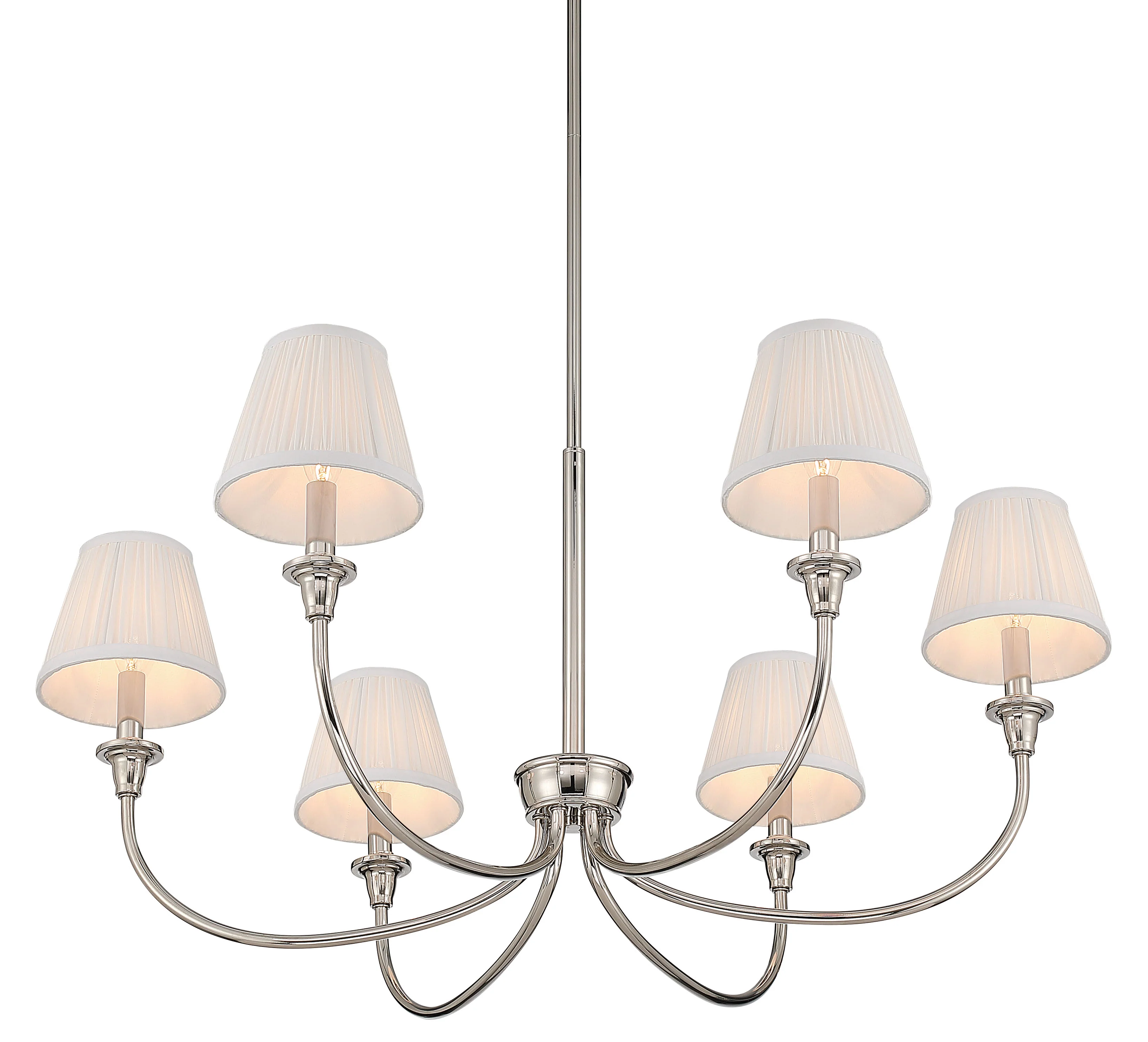 Cambria 6-light Chandelier in Polished Nickel Gathered White Shades - Image 4