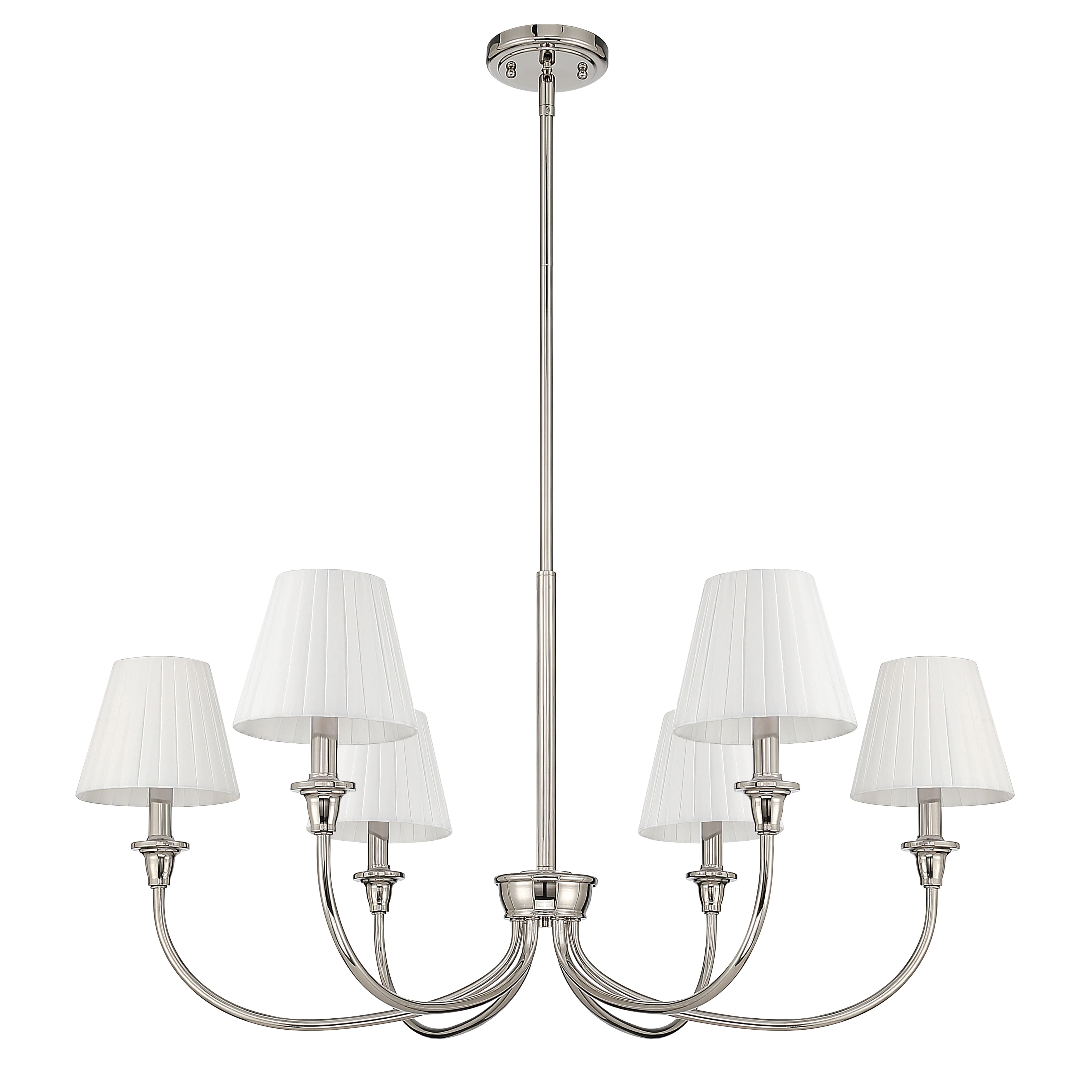 Cambria 6-light Chandelier in Polished Nickel & Pleated White Shades - Image 2