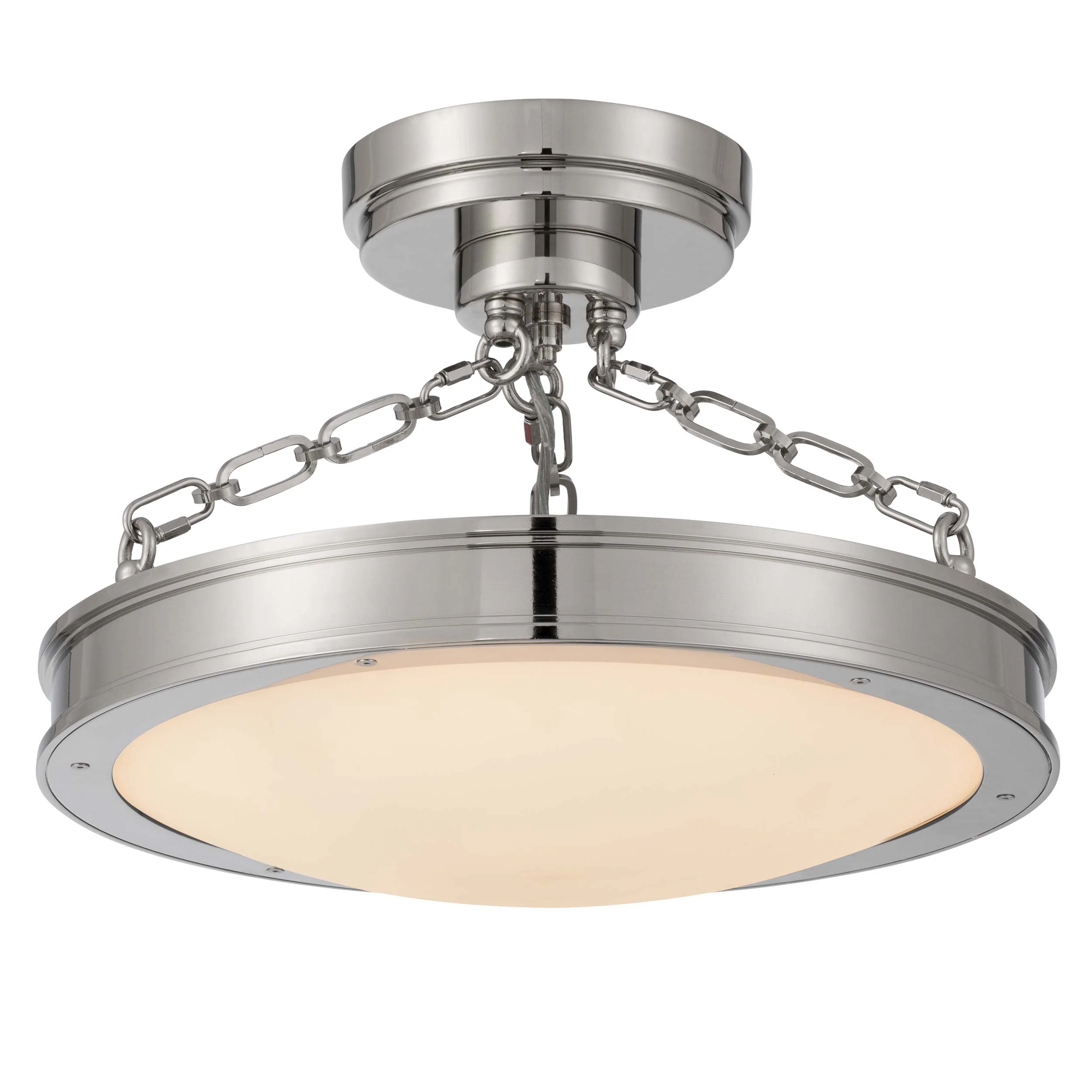 Cameron LED 17in Semi-Flush Mount in Polished Nickel with Etched Glass