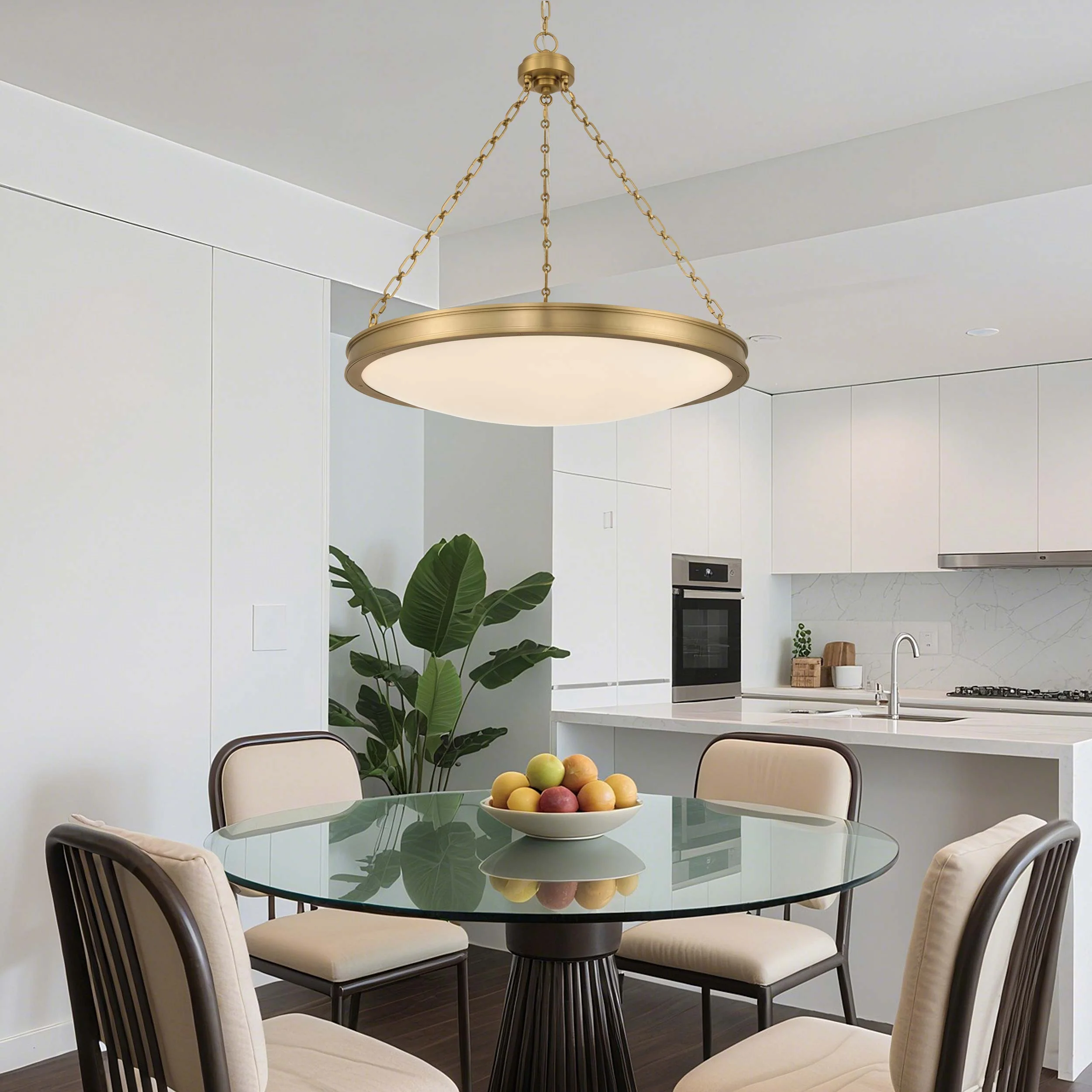 Cameron Integrated LED 30in Pendant in Brushed Champagne Brass with Etched Glass - Image 9