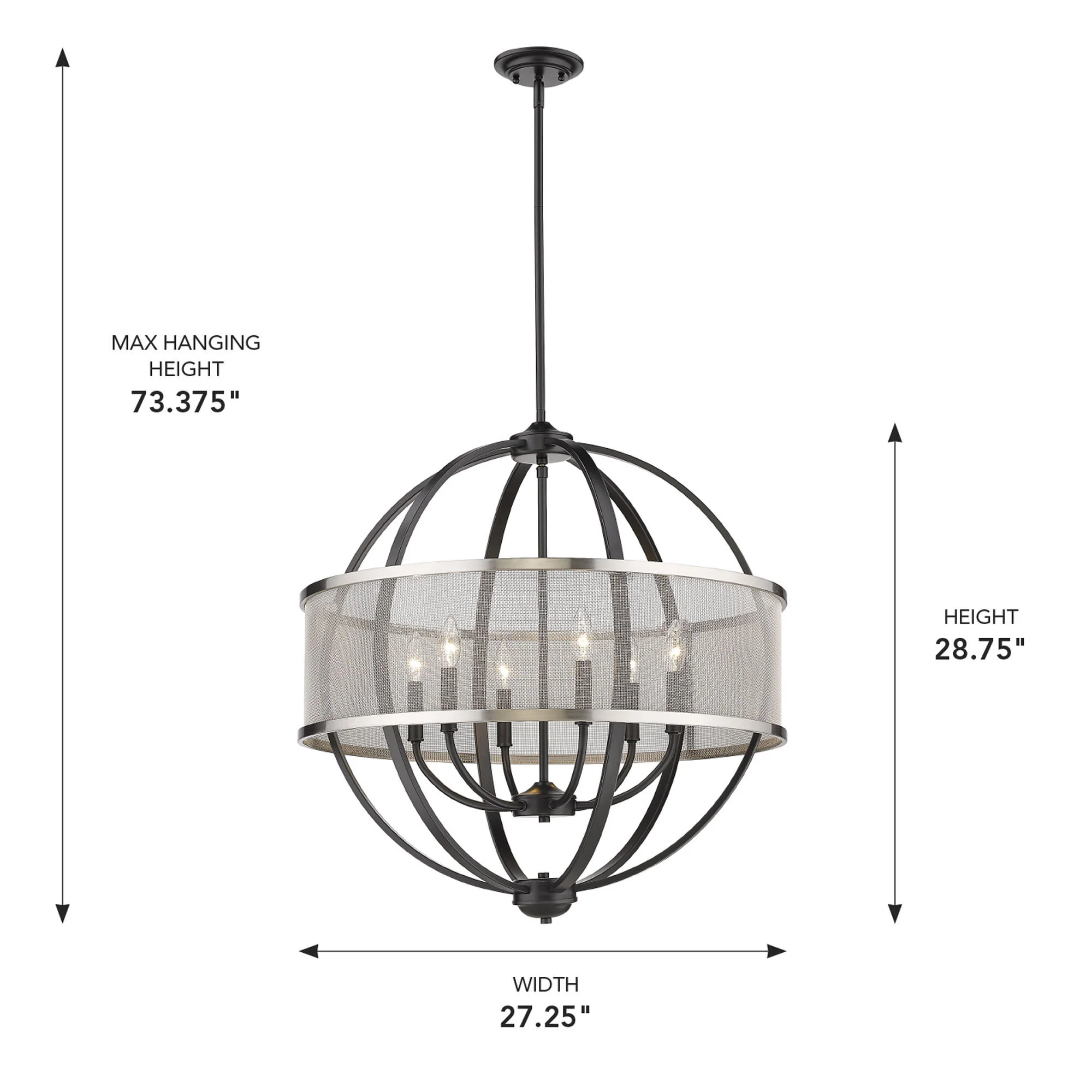 Colson 6-light Chandelier in Matte Black and Pewter shade - Image 4